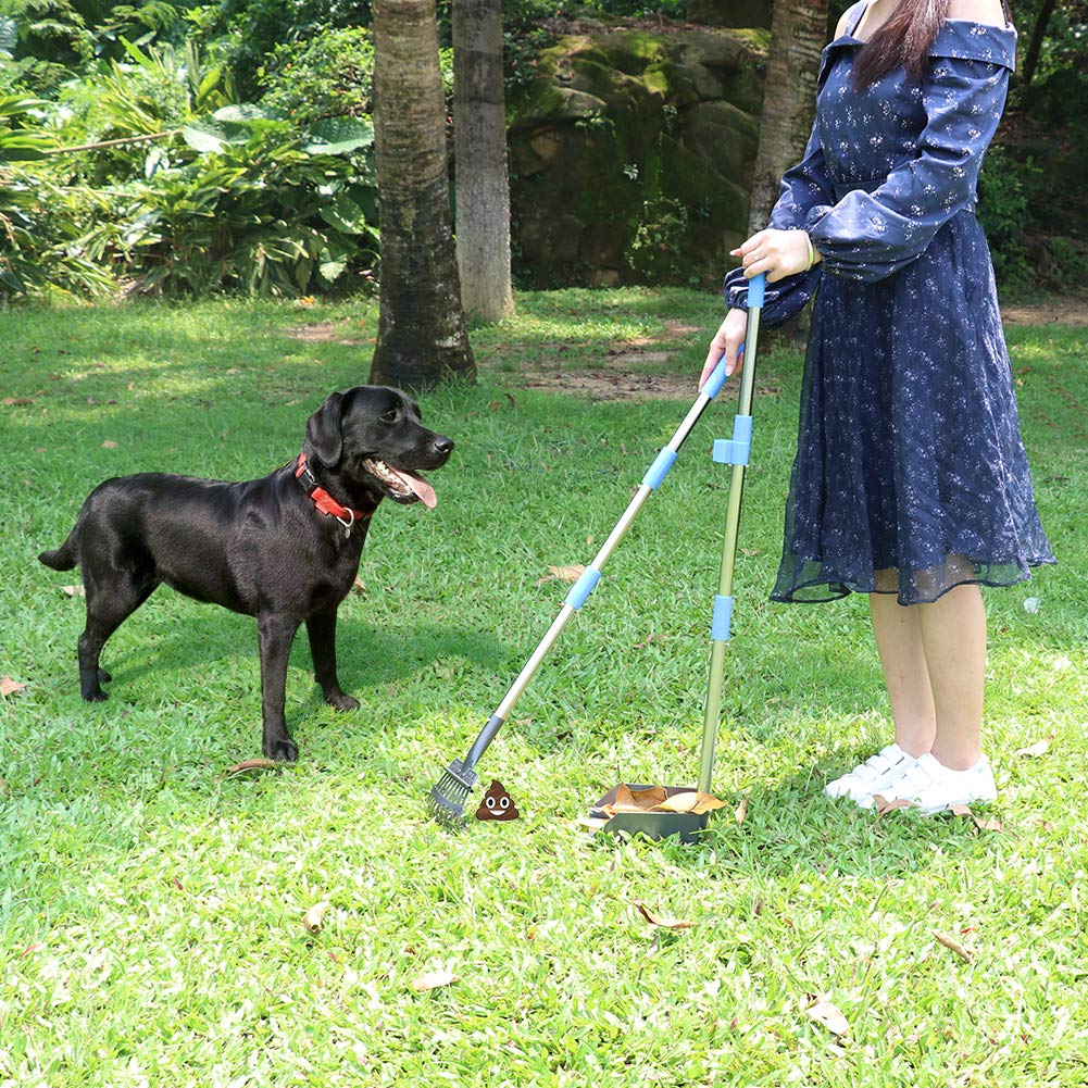 Qimh Upgraded Dog Pooper Scooper Extra Large, Adjustable Long Handle Stainless Metal Pet Poop Tray And Rake Set For Large Medium