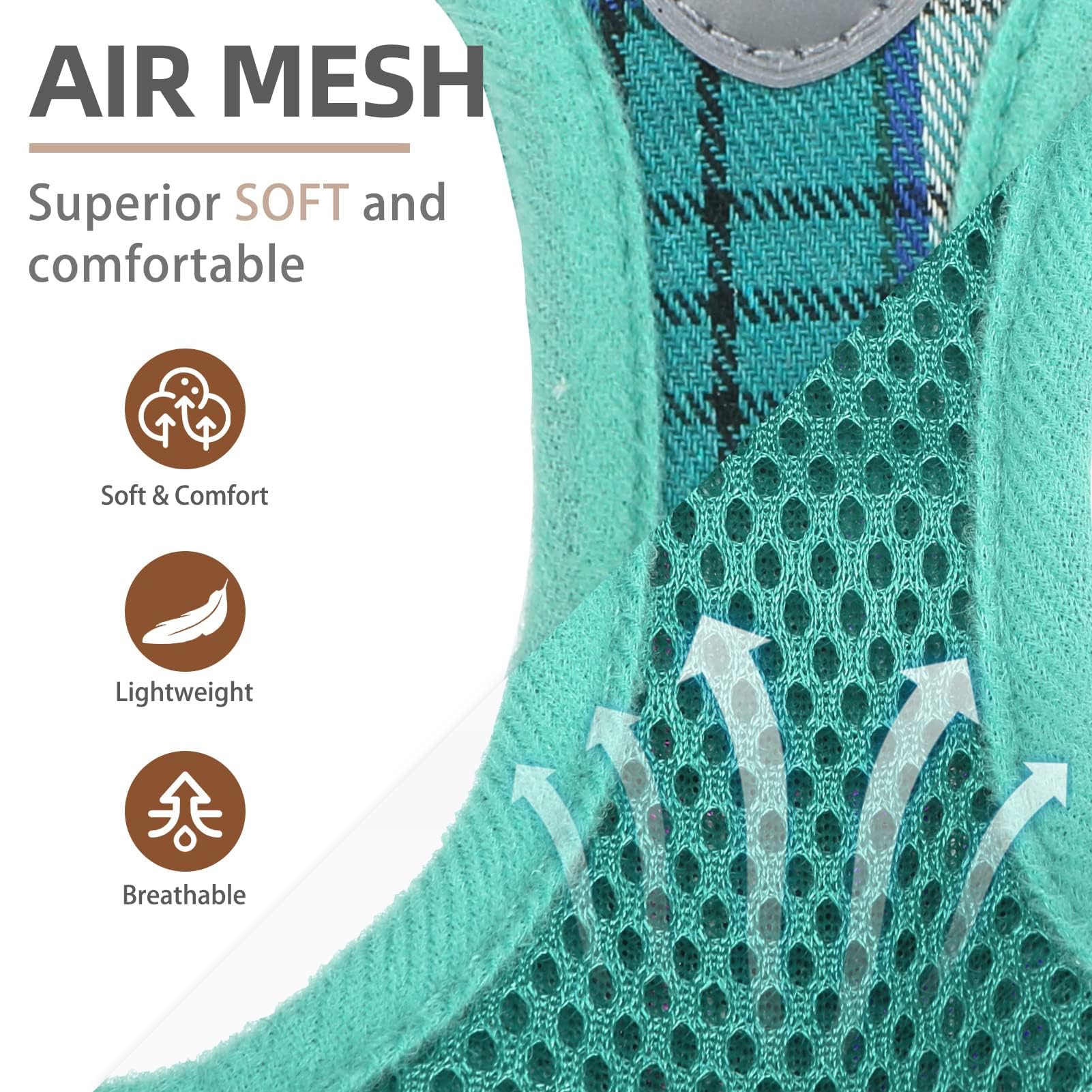 Pupteck Adjustable Dog Harness Collar And Leash Set Step In No Pull Pet Harness For Small Medium Dogs Puppy And Cats Outdoor Walking Running, Soft Mesh Padded Reflective Vest Harnesses, Lake Green Xxs