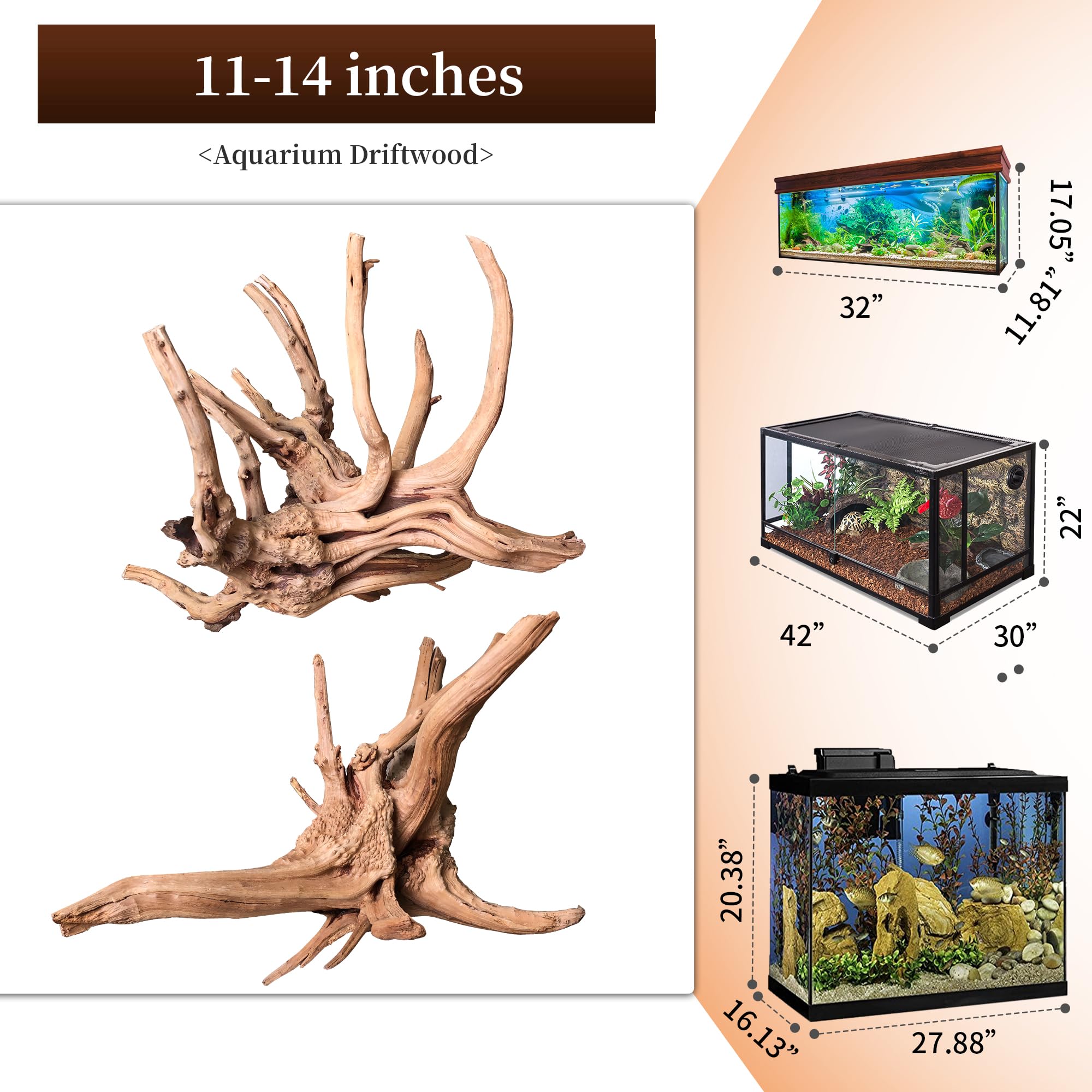 Majoywoo Natural Large Driftwood For Aquarium Decor Reptile Decor, Assorted Spider Wood Branch 11-14'' 2 Pcs, Fish Tank Decorati