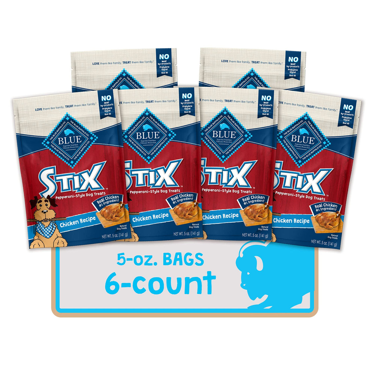 Blue Buffalo Stix Natural Soft Moist Dog Treats Chicken Recipe Bag