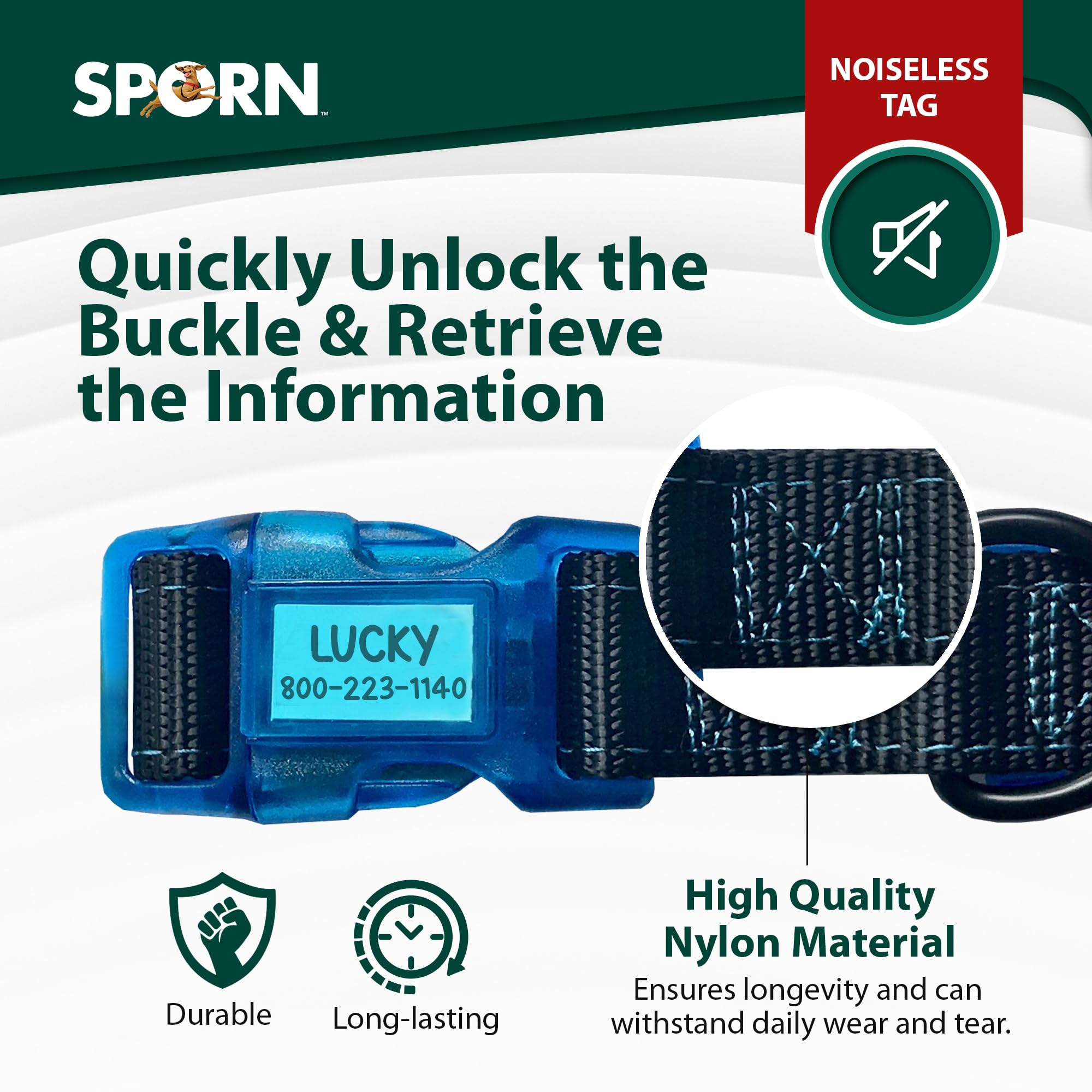 Sporn Dog Id Collar For Small Dogs, Black & Blue Small Dog Collar Made Of Nylon With Contrasting Colored Stitiching, Dog Collars