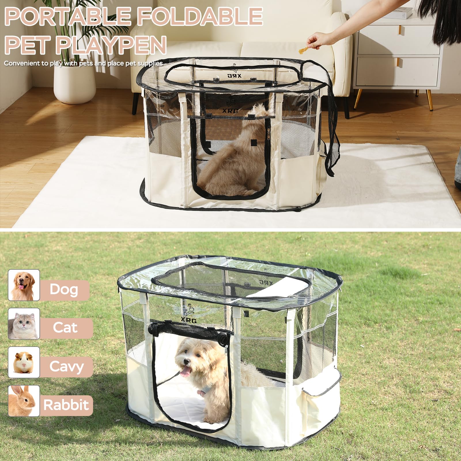 Dog Playpen with Waterproof pad,Portable Pet Crate Kennel Tent,Cat Cages Indoor Breathable Mesh Collapsible Dog Crates Playpen f