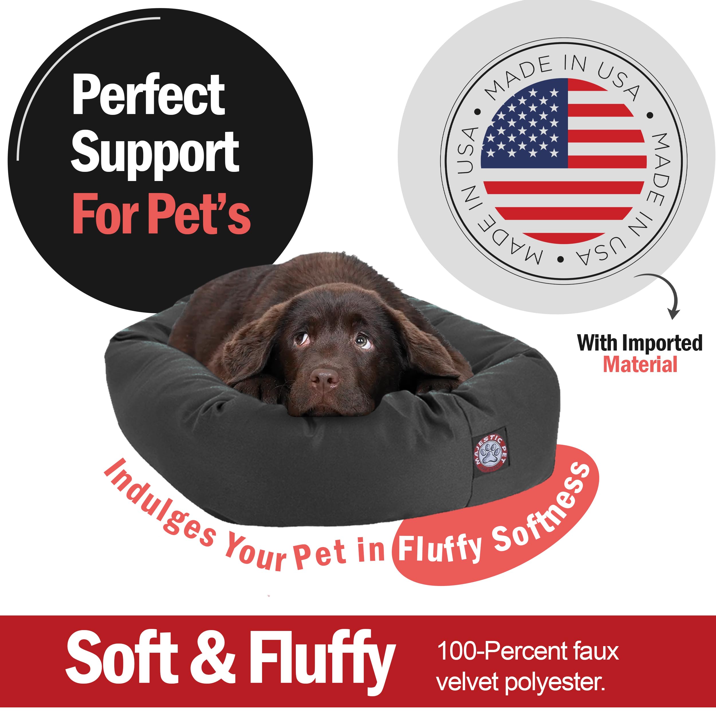 Majestic Pet 32 Inch Bagel Calming Dog Bed - Washable, Cozy Soft Round With Spine Support - Fluffy Donut 32x23x7 Inch for Medium