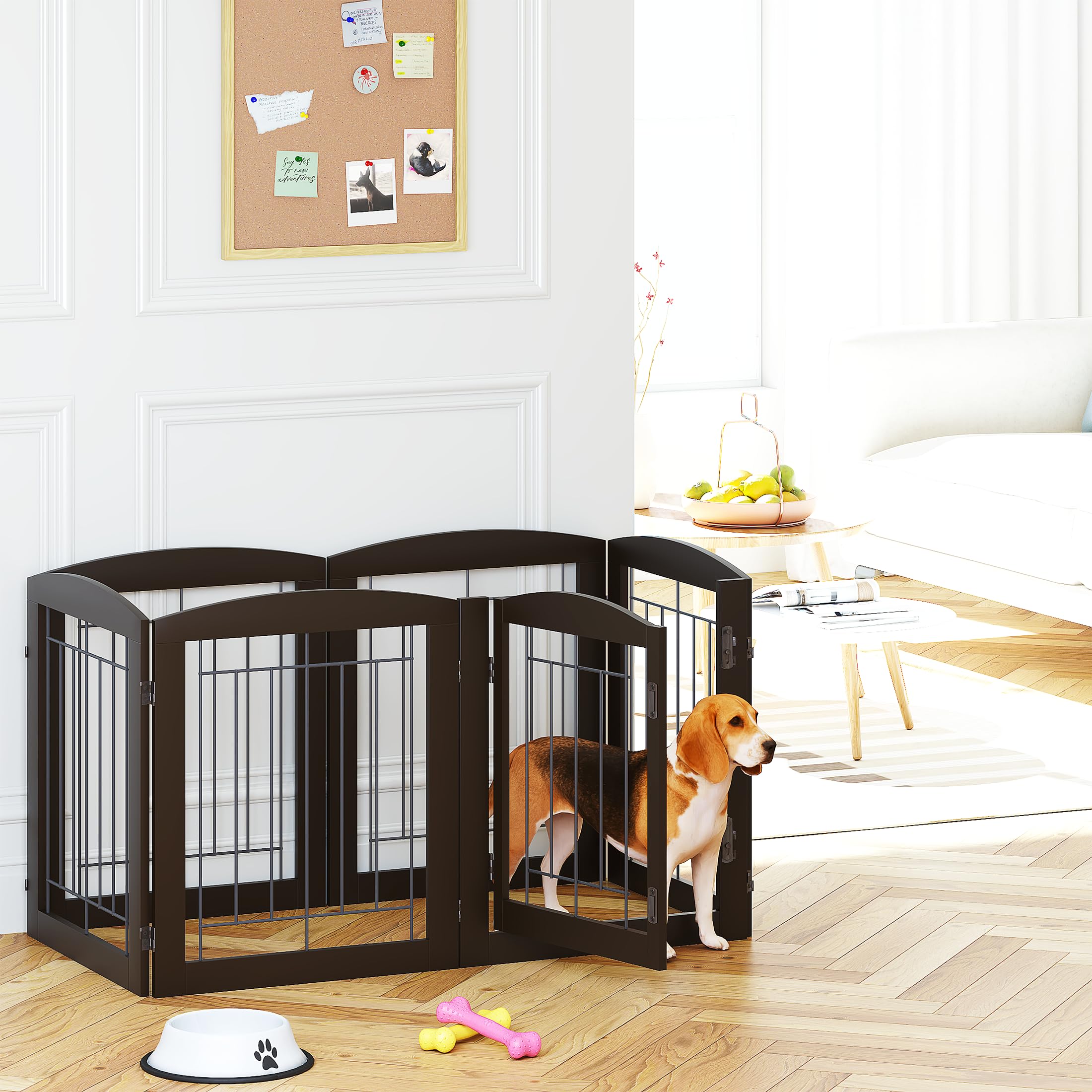 PAWLAND Dog Gate Indoor with Walk Through Door, Foldable Free Standing Pet Gate for Doorways, Stairs, The Houes, Pet Puppy Safet