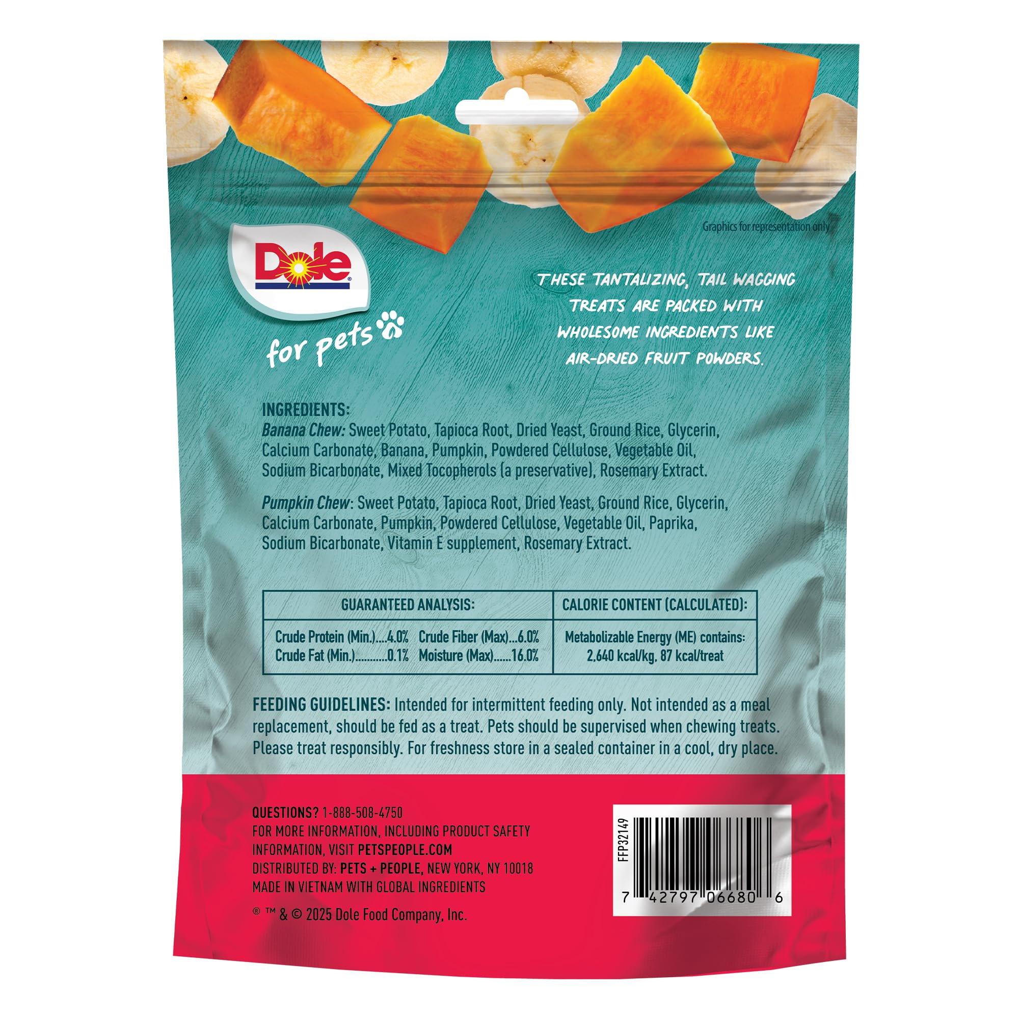 Dole for Pets Freshly Fetched Dog Chews, Assorted Banana & Pumpkin Flavor Dog Treats, 7oz | Flavored with Real Veggies, No Wheat