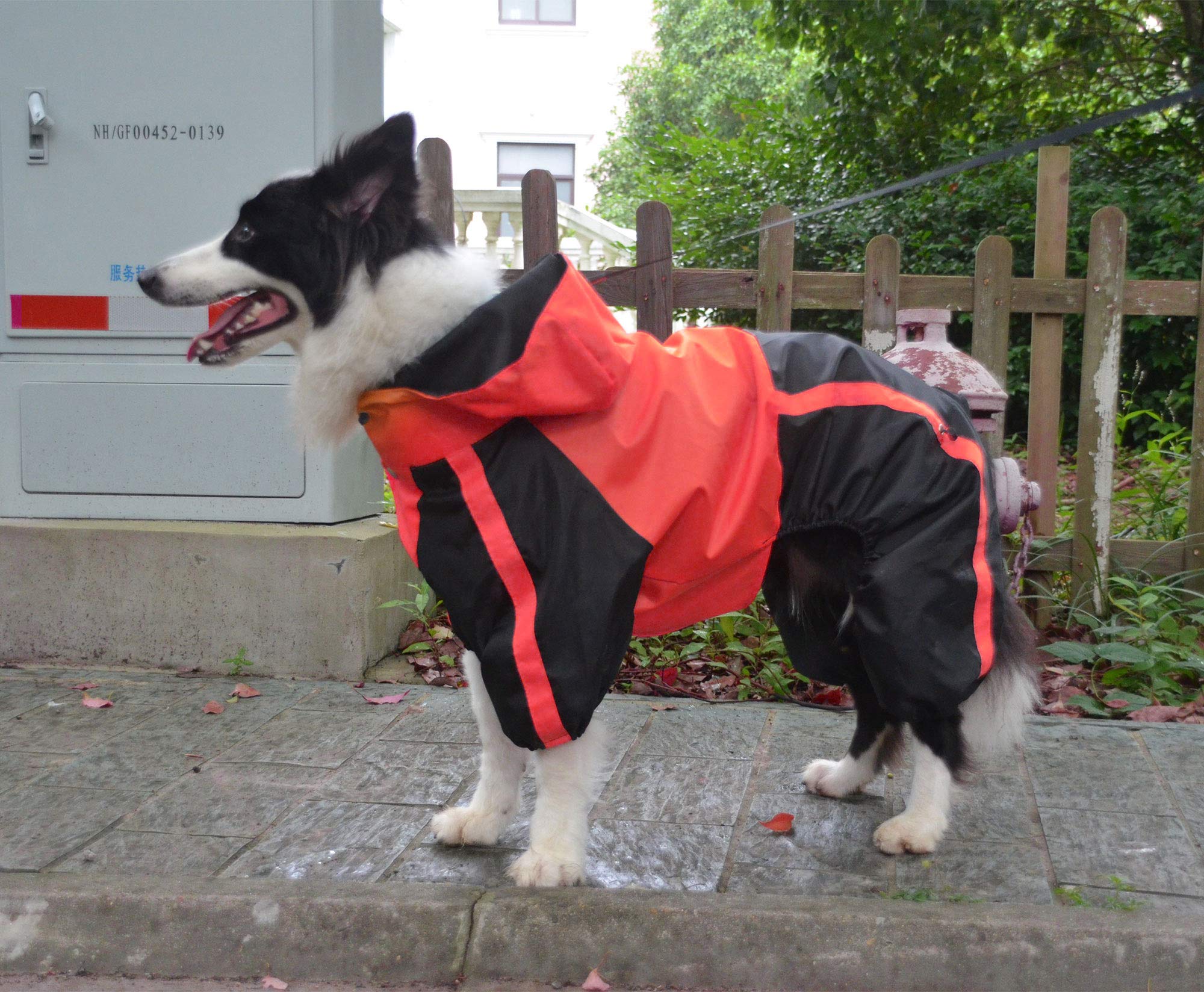 Lovelonglong Alaska Dog Hooded Raincoat, Golden Retriever Rain Jacket Poncho Waterproof Clothes With Hood Breathable 4 Feet Four Legs Rain Coats For Large Huge Dogs Red L-Xl+