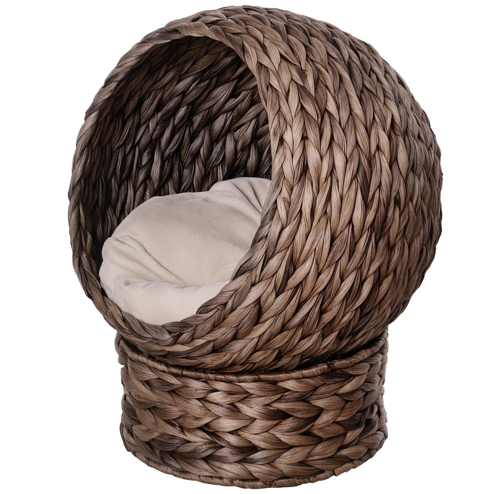 PawHut Handwoven Elevated Cat Bed with Soft Cushion & Egg Chair Shape, Basket Kitty House with Stand, Raised Wicker Cat Bed for 