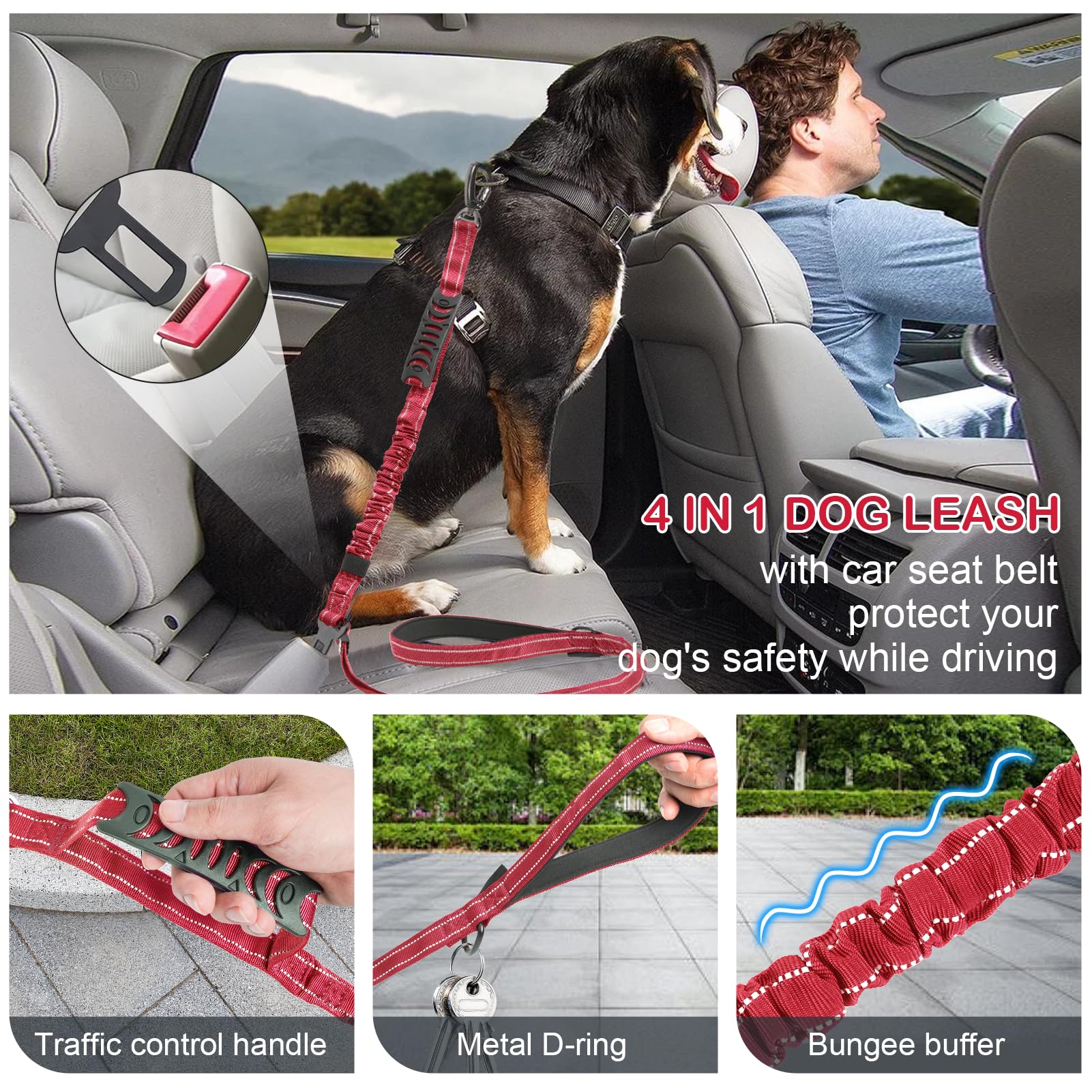 Tactical Dog Leash Heavy Duty, 4-6FT Shock Absorbing Bungee Dog Leash, Reflective Military Strong No Pull Dog Leash with 2 Padde