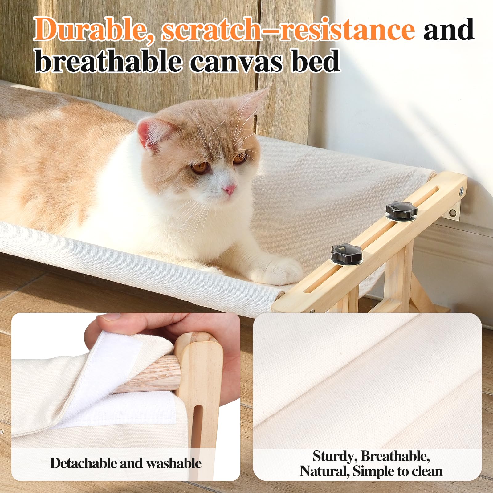 Tresbro 2-In-1 Cat Window Perch & Elevated Cat Hammock, 15.7'' W*10.2'' H*18.9'' L Wooden Frame Pet Bed For Indoor Cats, Easy Se
