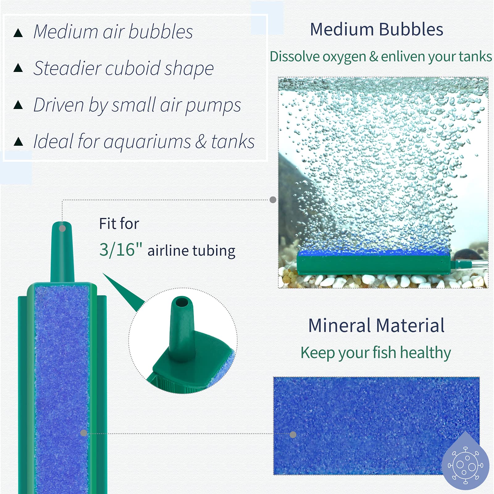 Pawfly Air Stone Bar, 4 Inch Bubble Release Airstones, Mineral Blue, Ideal for Fish Tank Aquarium Pump