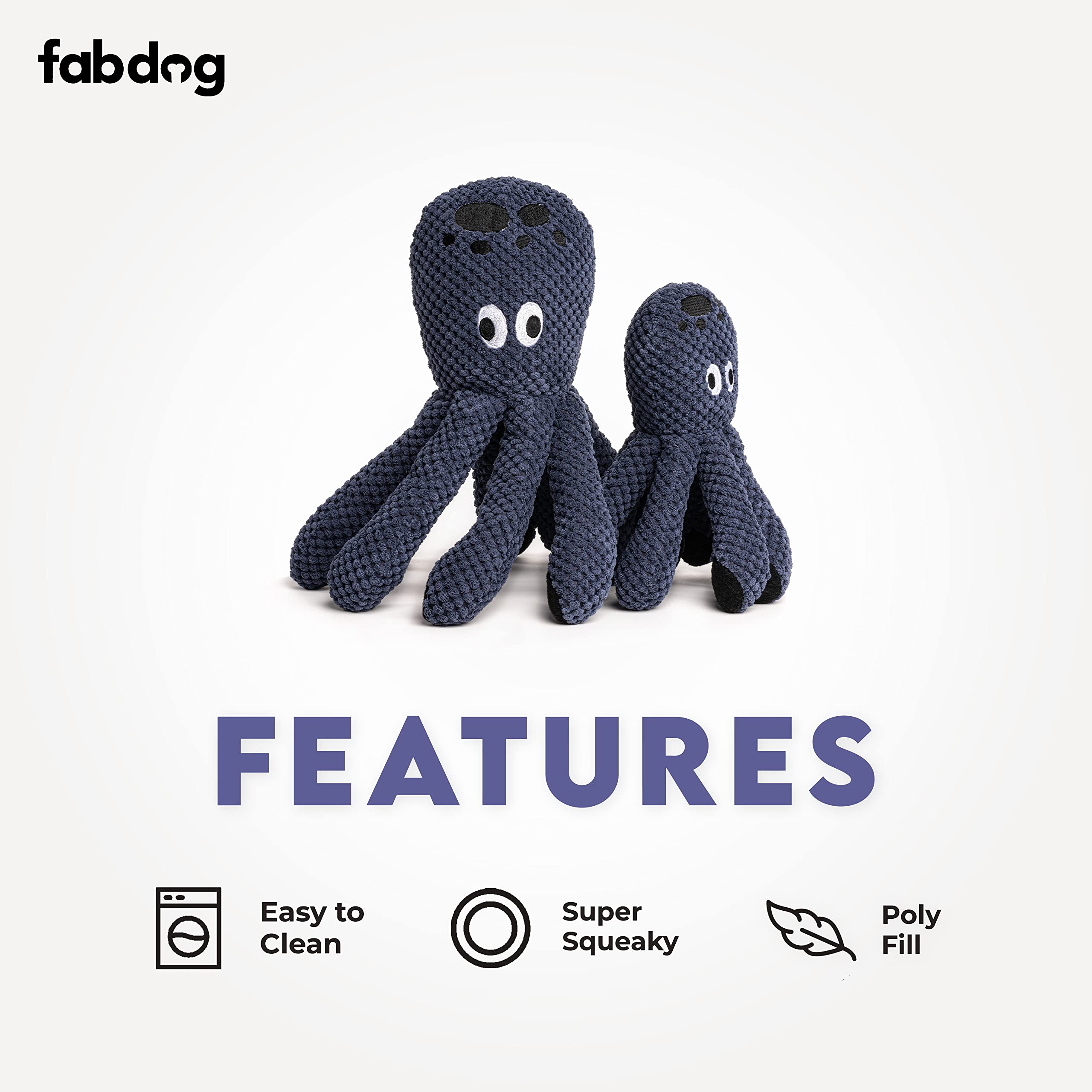 Fabdog Floppies Plush Dog Toy - Cute & Durable Squeaky Dog Toys - Best Squeak Toy For Puppies And All Breeds | Ideal Pet Gift| Large Octopus