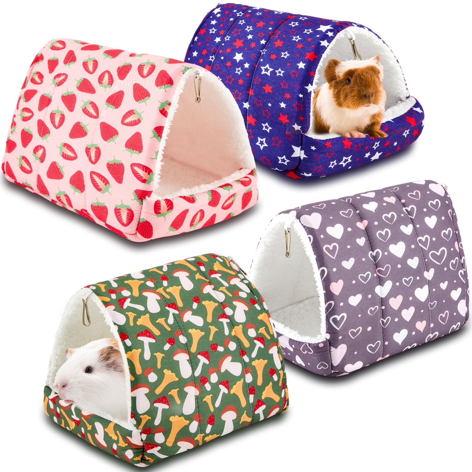 Cinnvoice 4 Pcs Guinea Pig Hideout, Guinea Pig Bed Tunnel, Rabbit Washable Small House Cage Accessories for Bunny Hedgehog Mouse