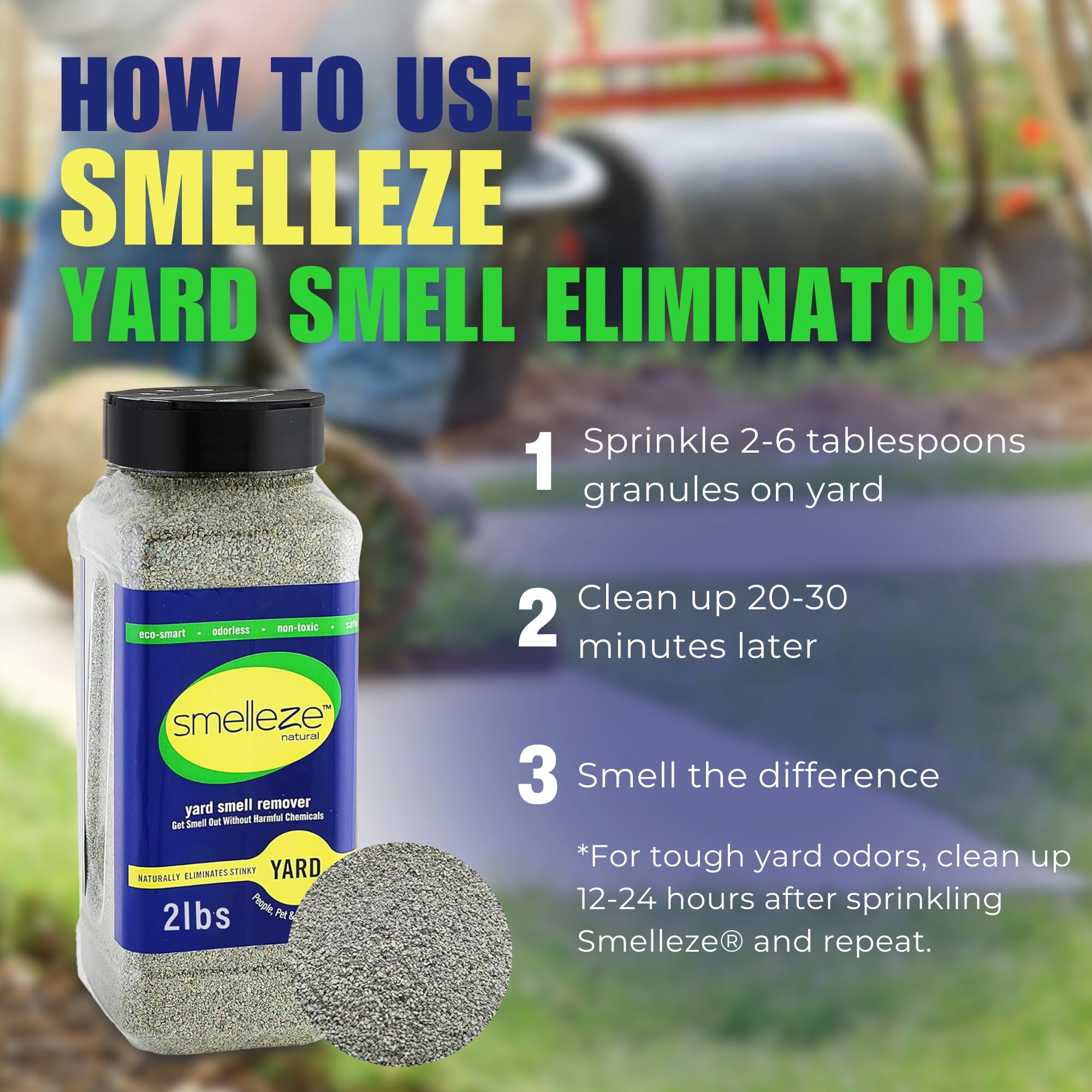 SMELLEZE Natural Yard Odor Remover, 2 lb Granules, Eliminate Pet Urine & Stool Smell, Safe for People, Pets & Plants, Green