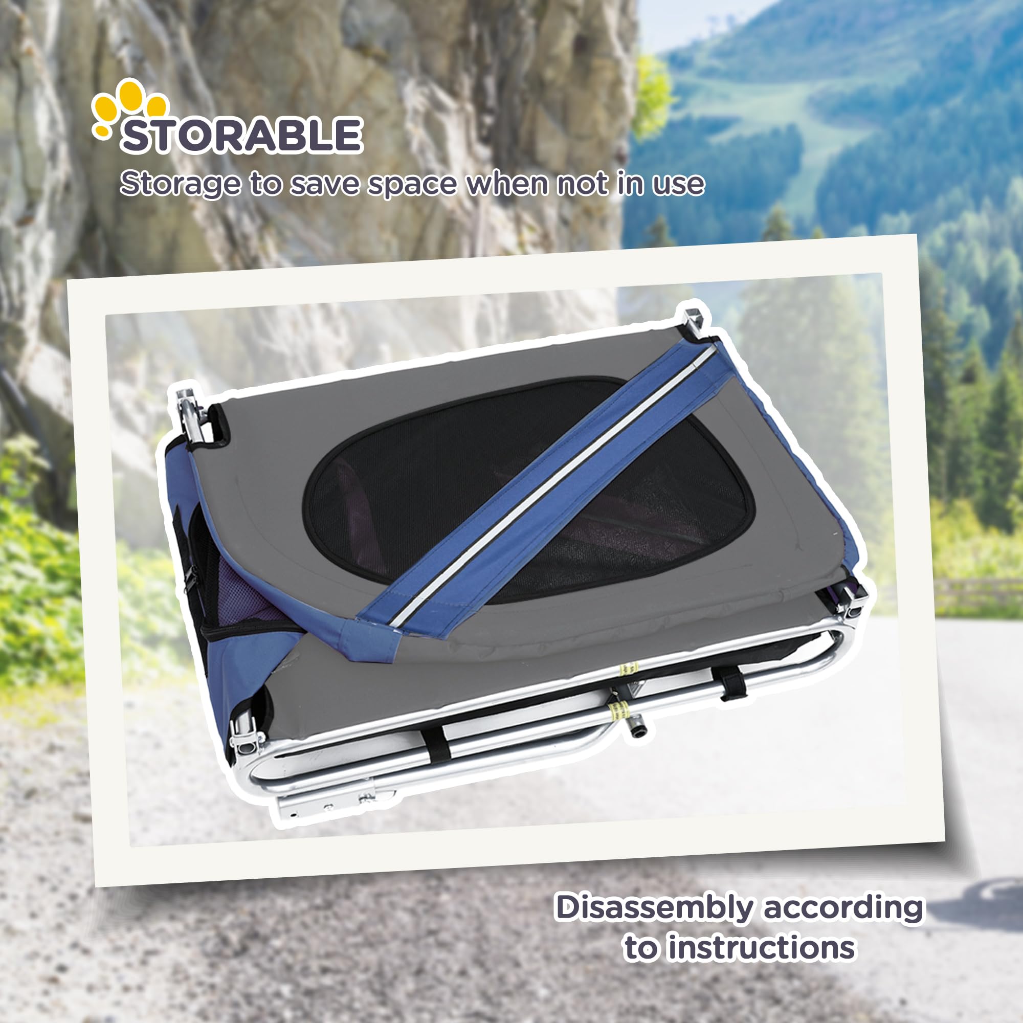 Aosom Dog Bike Trailer Pet Cart Bicycle Wagon Cargo Carrier Attachment For Travel With 3 Entrances Large Wheels For Off-Road & Mesh Screen - Blue/Grey