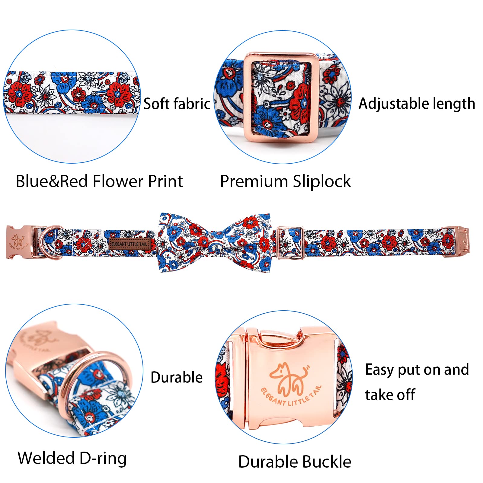 Elegant Little Tail Independence Dog Collar, 4Th Of July Patriotic Holiday Bowtie Dog Collars Holiday Pet Gift Adjustable Soft P