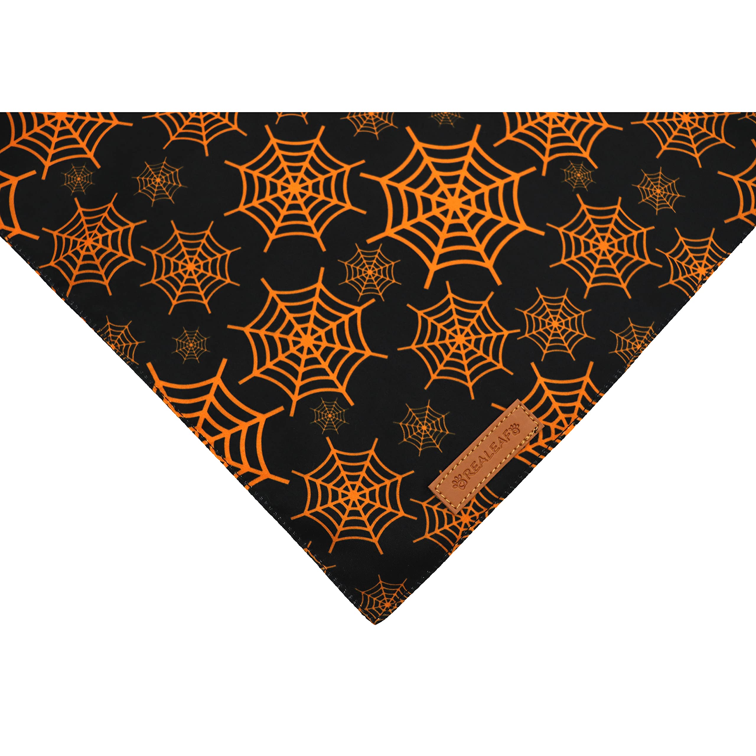 Realeaf Halloween Dog Bandanas 2 Pack, Pumpkin And Spider Web Bibs, Triangle Reversible Fall Pet Scarf, Premium Durable Fabric,