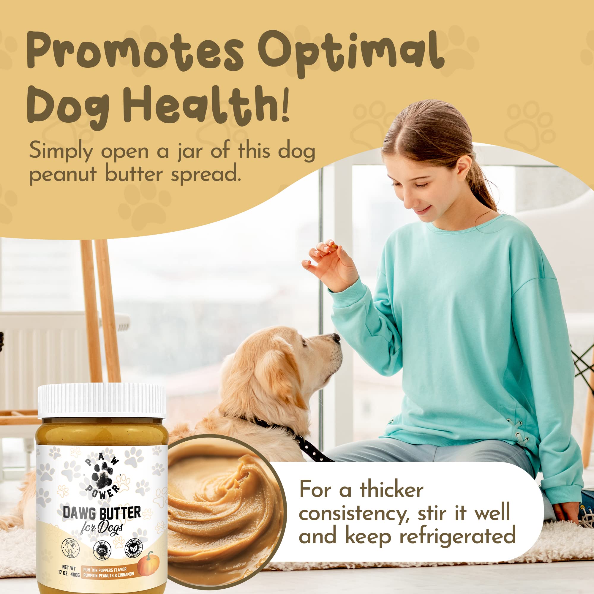 Paw Power Nutrition Paw Power, Dawg Butter, 100 Natural Dog Peanut Healthy Treats, Pill Pocket, Made in USA (17 oz Jar) (Pumkin