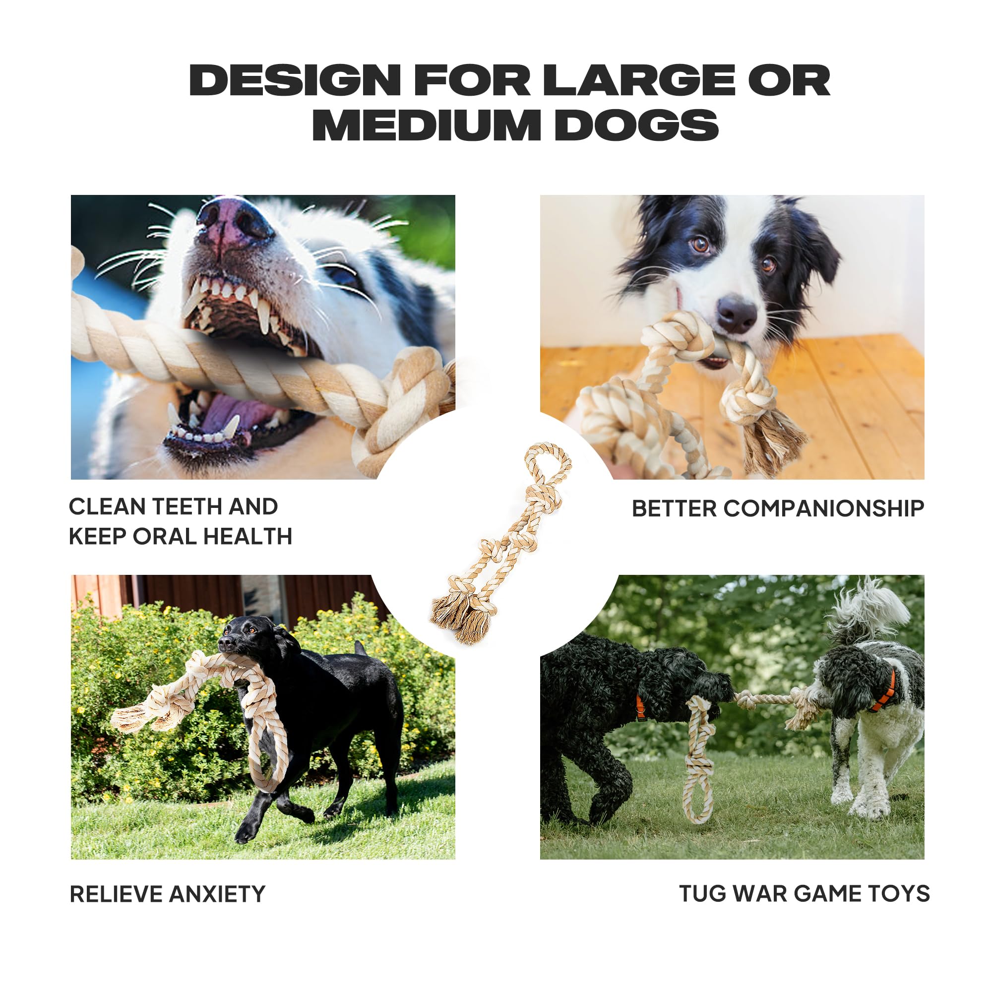 PetiFine Dog Rope Toys for Aggressive Chewers, Large Dog Toys for Tug of War, Tough Indestructible Natural Cotton Rope Toy,29''