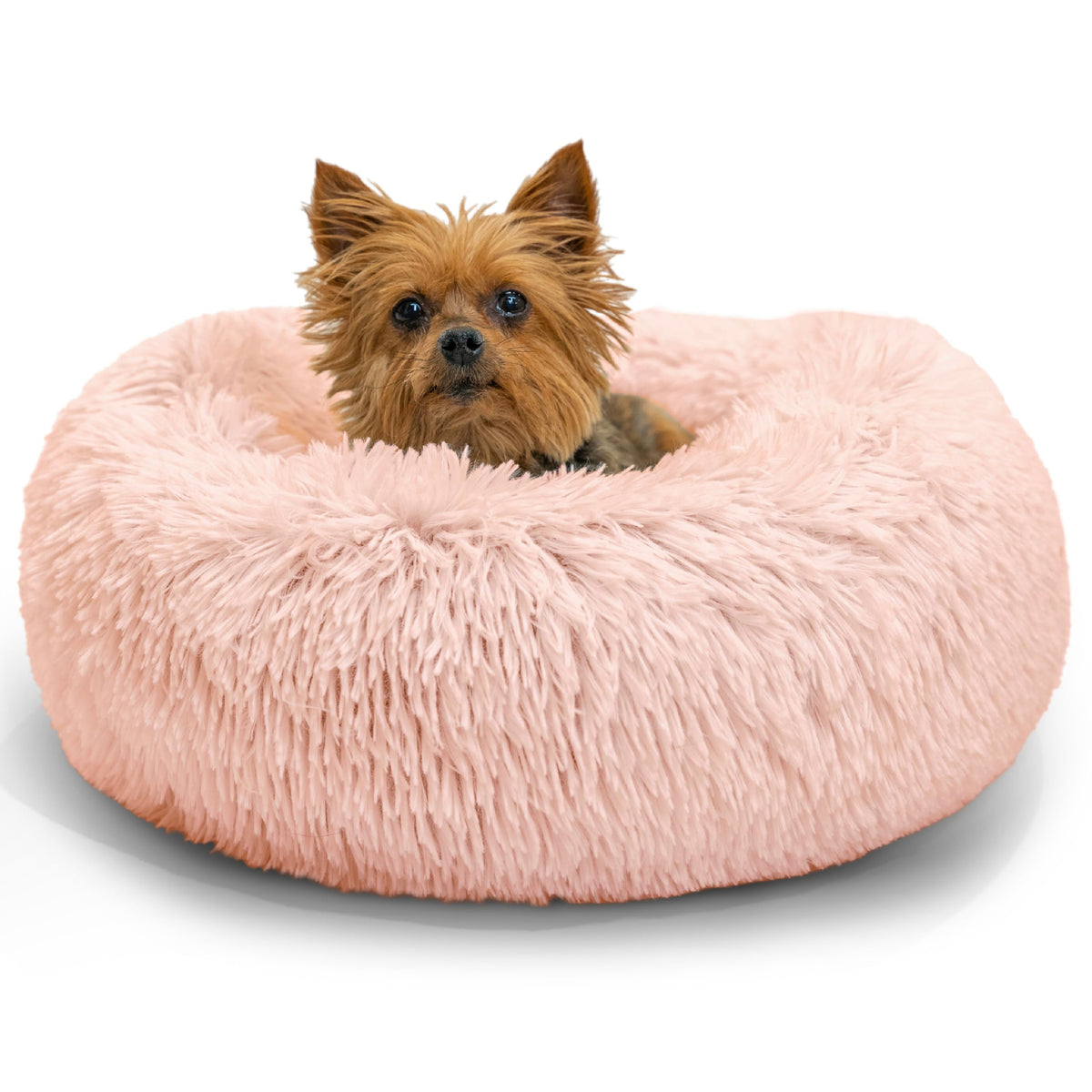 Best Friends By Sheri The Original Calming Donut Dog And Cat Bed In Shag Fur, Cotton Candy Pink, Extra Small, 18X18