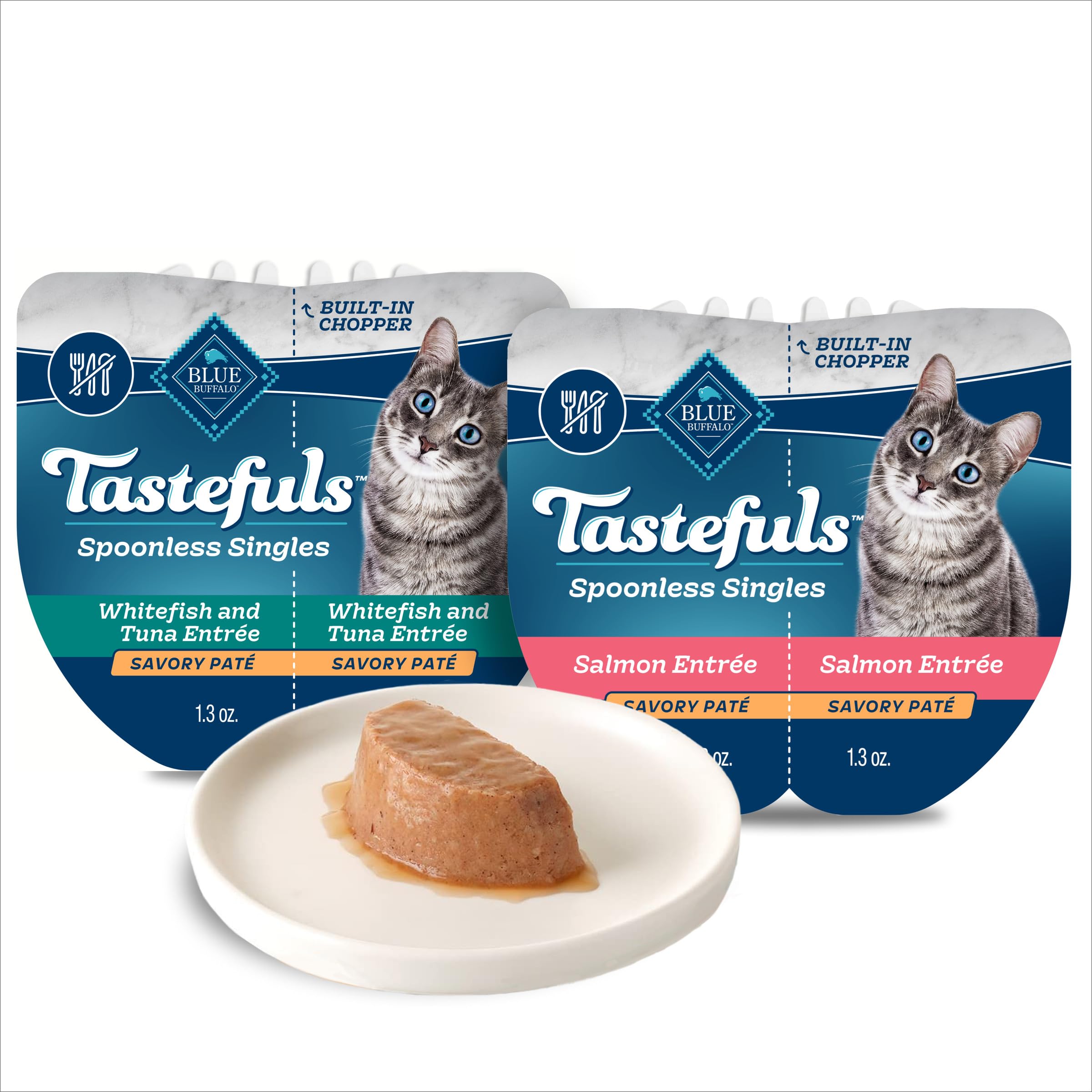 Blue Buffalo Tastefuls Spoonless Singles Variety Pack, Wet Cat Food Pat  , 2.6-oz. Twin-Pack Trays, Whitefish/Tuna & Salmon Entr