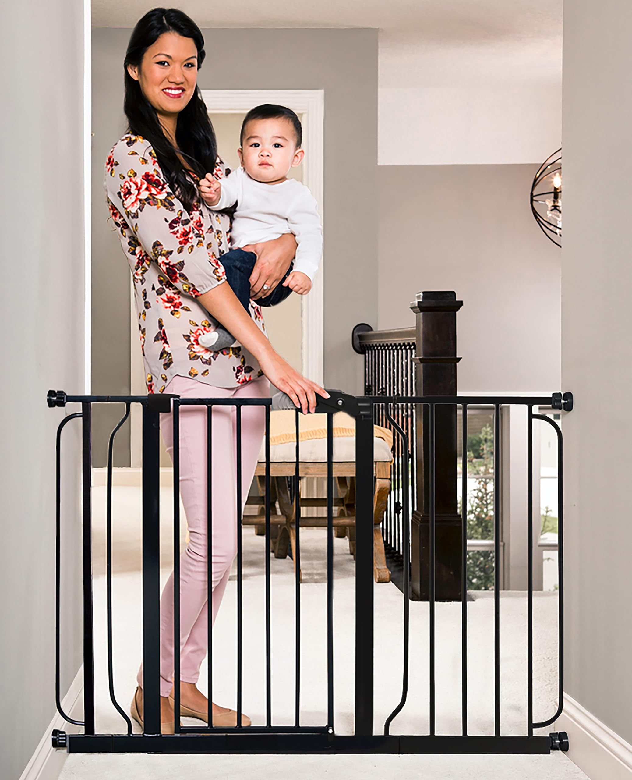 Regalo Easy Step 49-Inch Extra Wide Baby Gate, Includes 4-Inch And 12-Inch Extension Kit, 4 Pack Of Pressure Mount Kit And 4 Pack Of Wall Mount Kit, Black