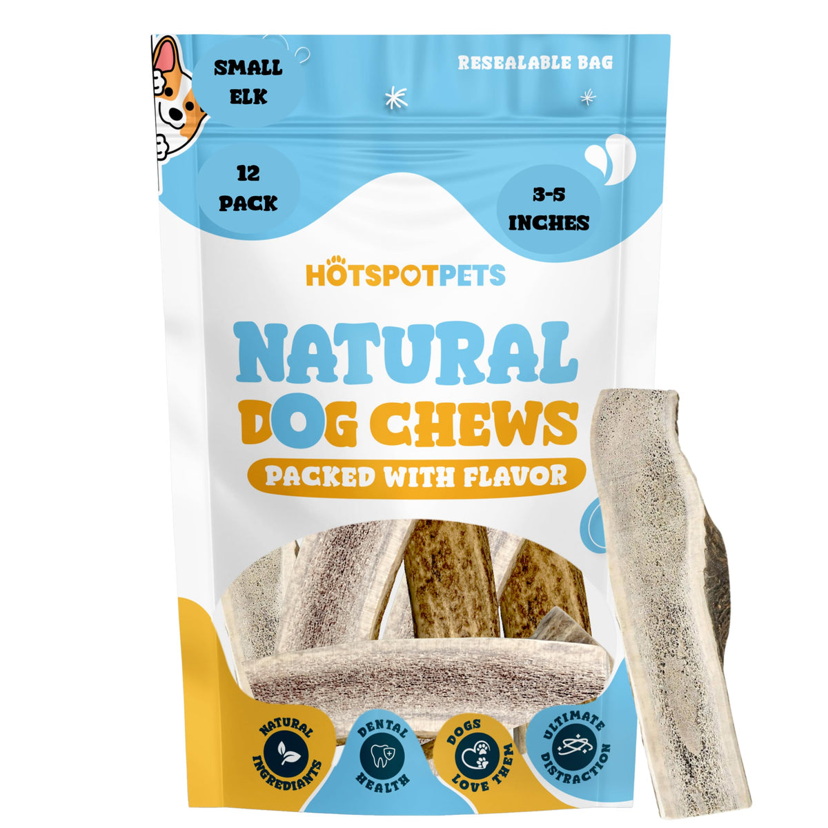 Hotspot Pets Small Premium Split Elk Antlers For Dogs - 3''-5'' Inch Long Dog Chews, (12 Pack) Naturally Shed Antler Bone For Sm