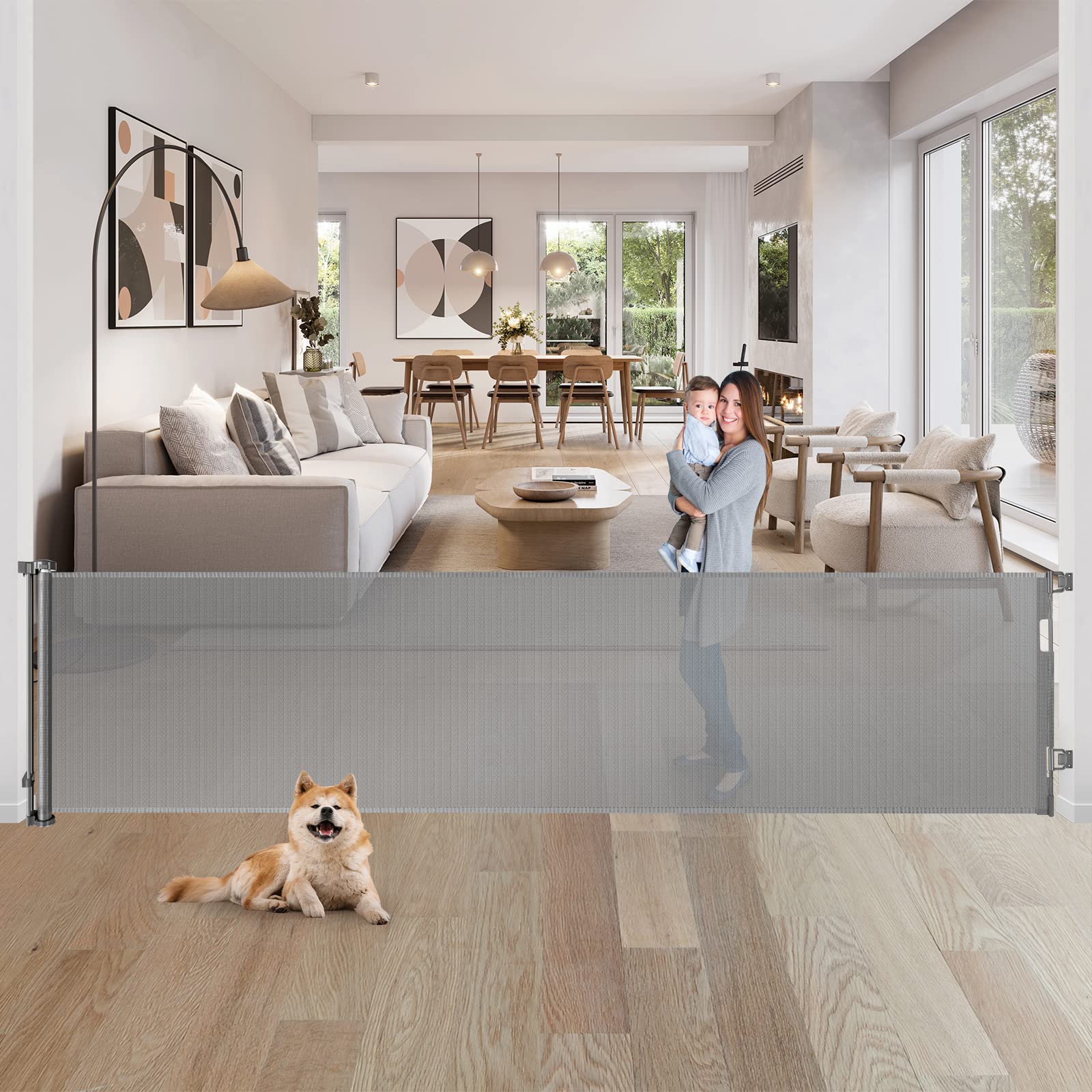 80 Inch Extra Large Retractable Baby Gates Extra Wide Baby Gates For Large Openings Indoor Pet Gates For Dogs Indoor Big Baby Gate For Doorways Extra Long Baby Gate Outdoor Pet Gate For Doorway (Grey)