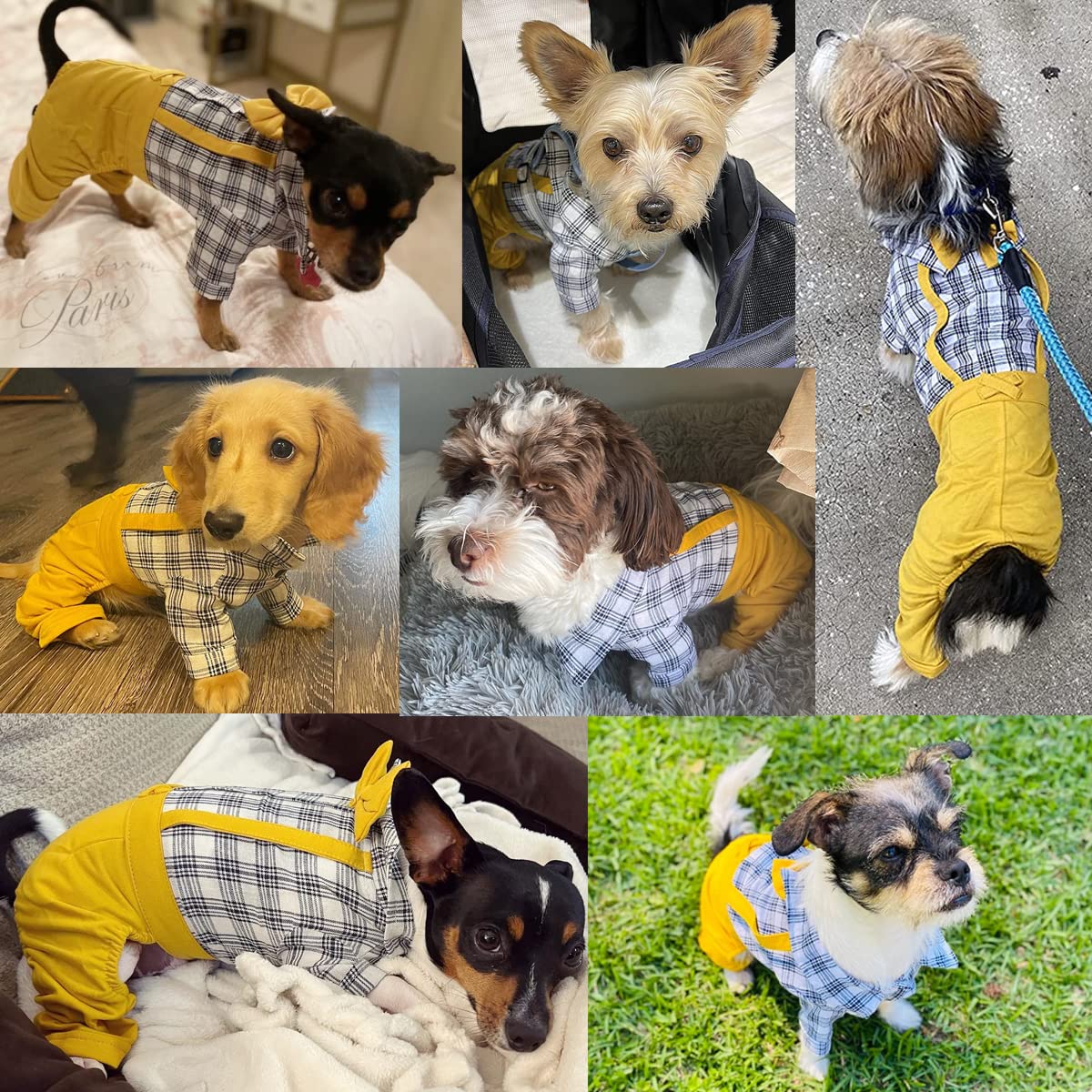 Dog Shirts Clothes Striped Onesies, Pet Plaid Overalls Apparel, Puppy Costumes Classic Black And White Jumpsuit With Bowtie For