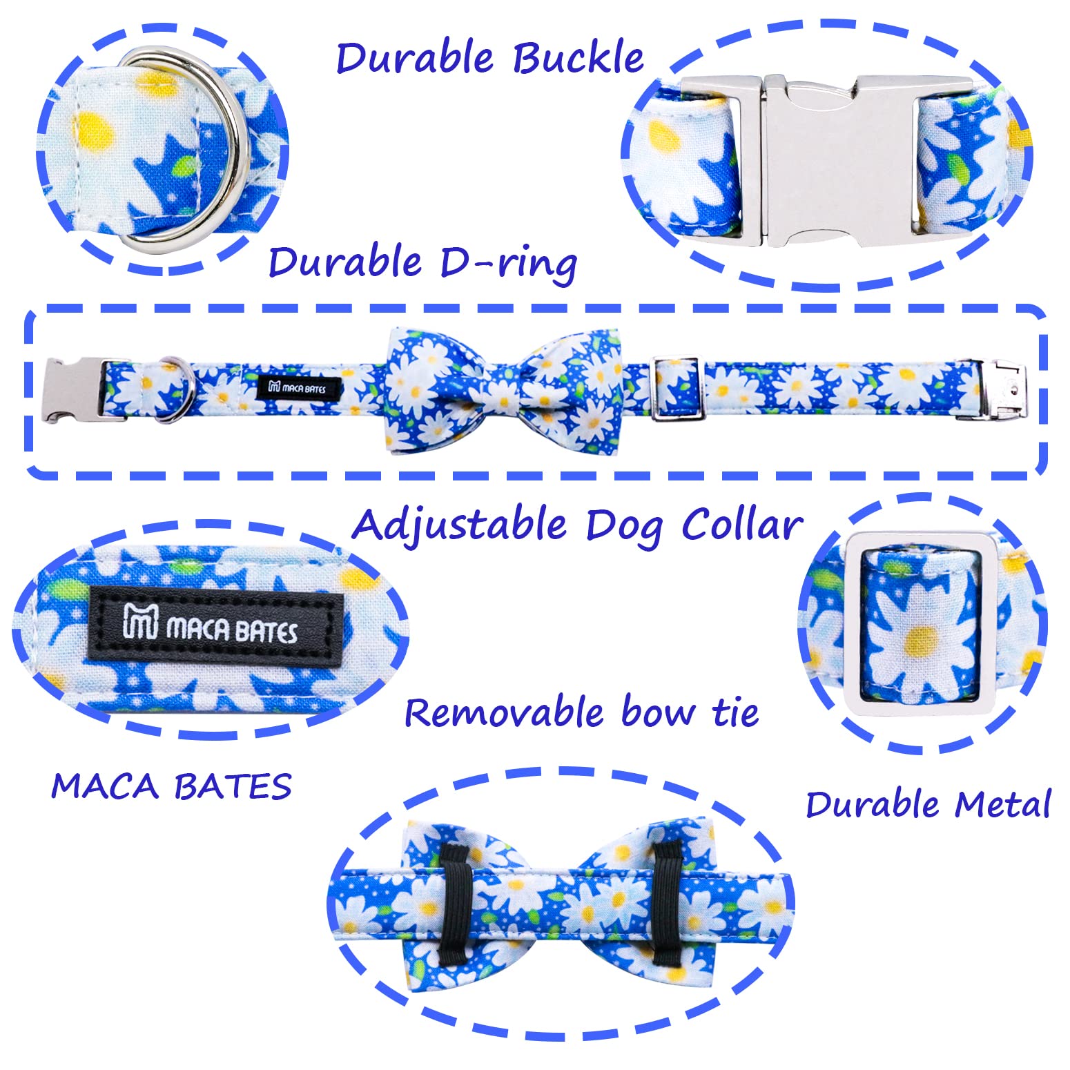 Maca Bates Daisy Flower Dog Collar With Bow Bowtie For Dogs Adjustable Breakaway Puppy Summer Bows Tie Bloom Flowers Collars Bir