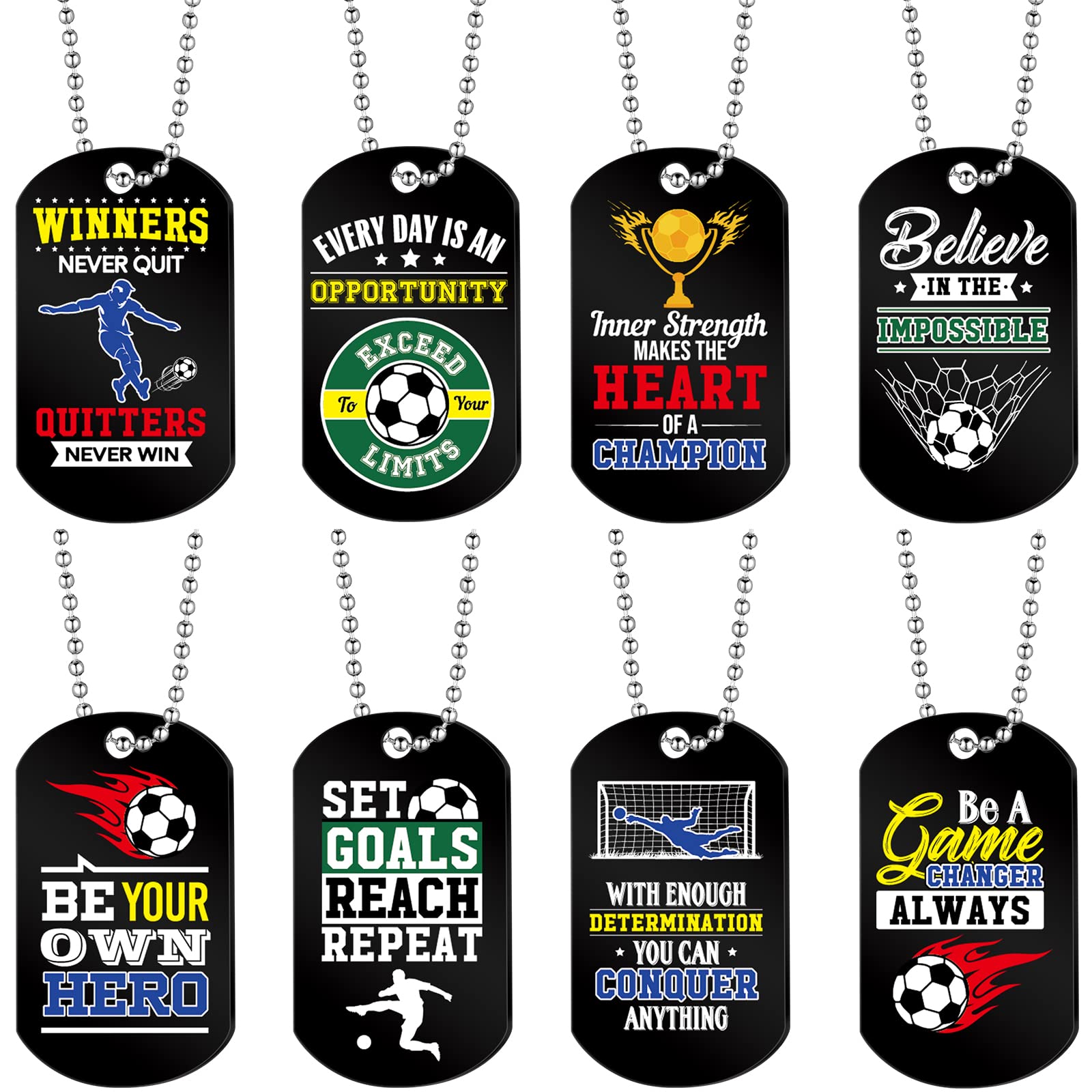 Moukeren 24 Pcs Motivational Dog Tag Necklaces Acrylic Dog Tags with Metal Beaded Chain Encouraging Cheerleaders Gifts for Team 