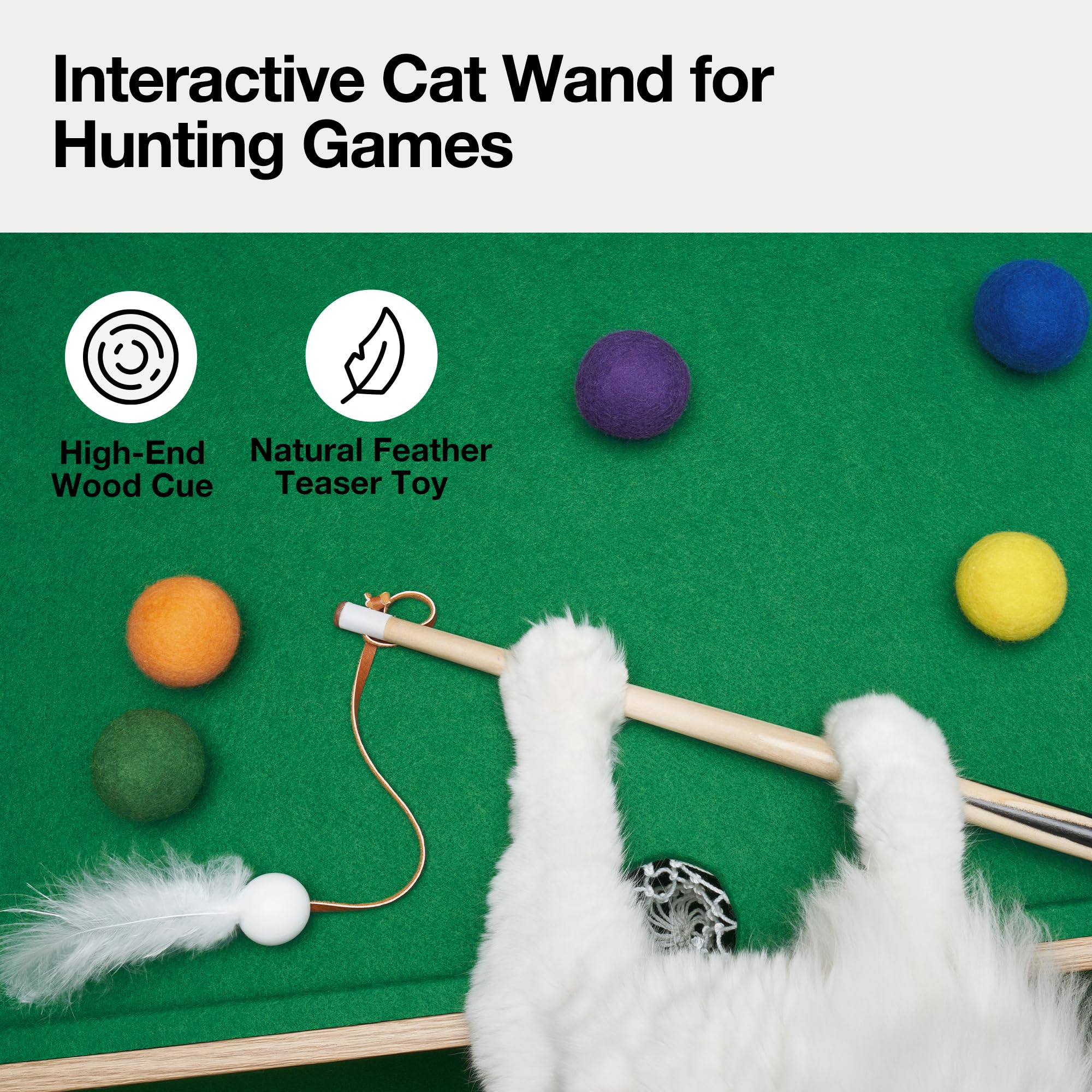 VETRESKA 4 in 1 Cat Toys Mini Pool Table for Cats,Cat Feather Wand Toy Cat Billiard Ball Puzzle Toy,Cat Tree Pool Table Tower wi