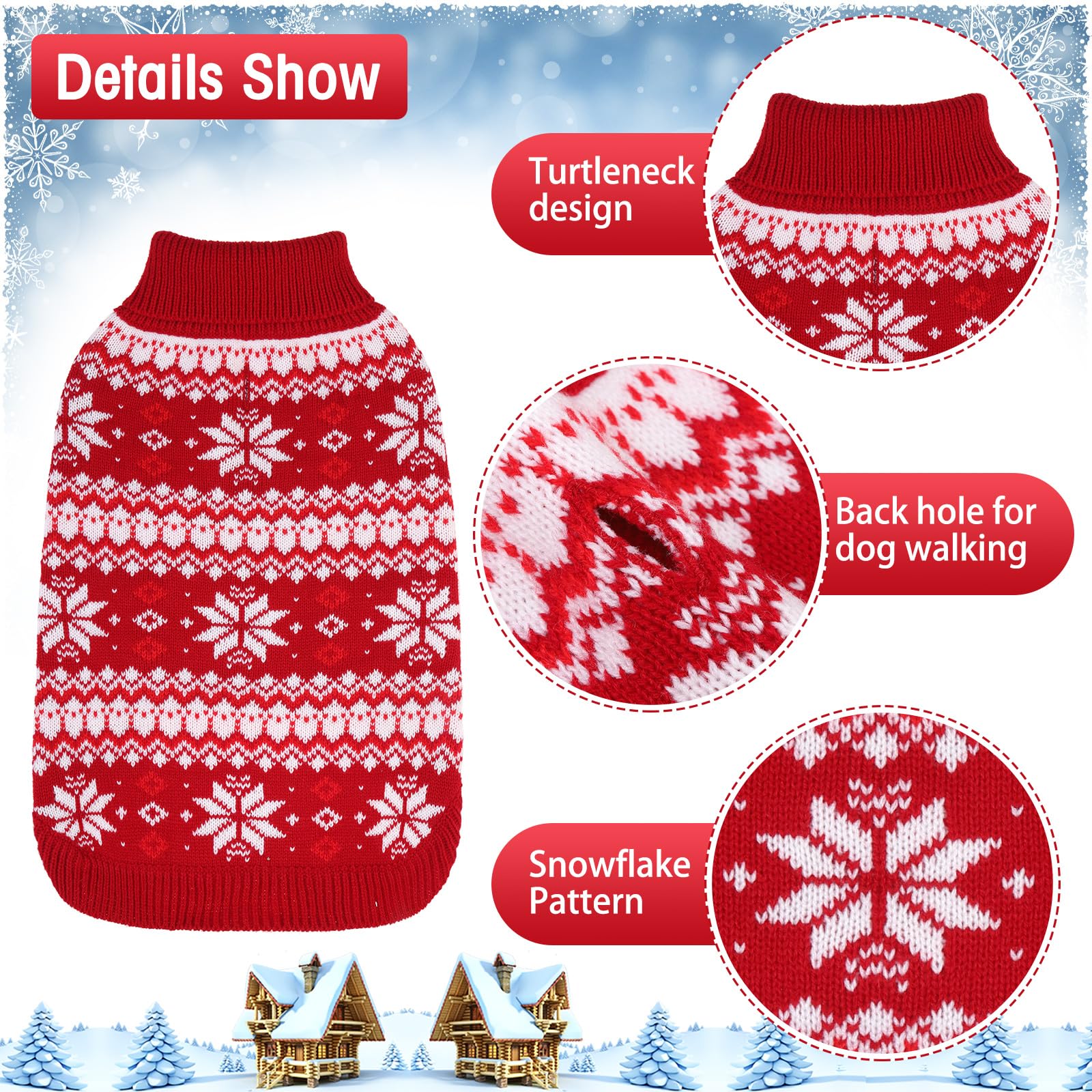 Kooltail Cable Knit Small Dog Sweater Turtleneck, Cold Weather Pullover Classic Knitwear With Leash Hole, Snowflake Pattern Thic