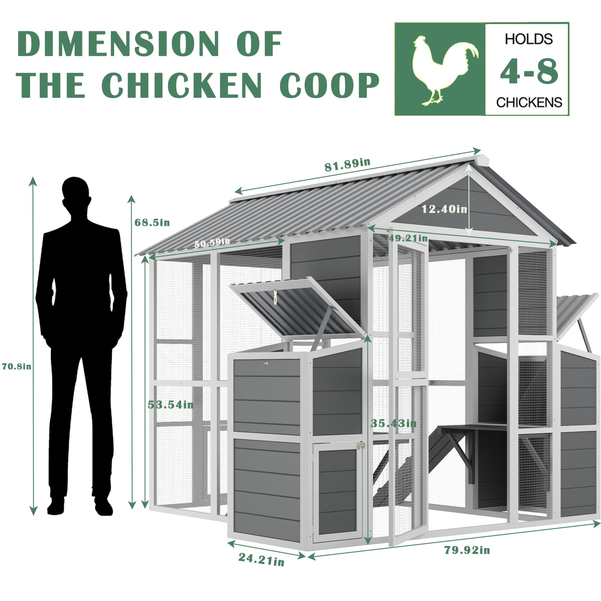 YOPTO Outdoor Wooden Chicken Coop for 10 Chickens,Large Hen House Poultry Habitat Pet Hutch Run Cage with 2 Chicken Nesting Boxe
