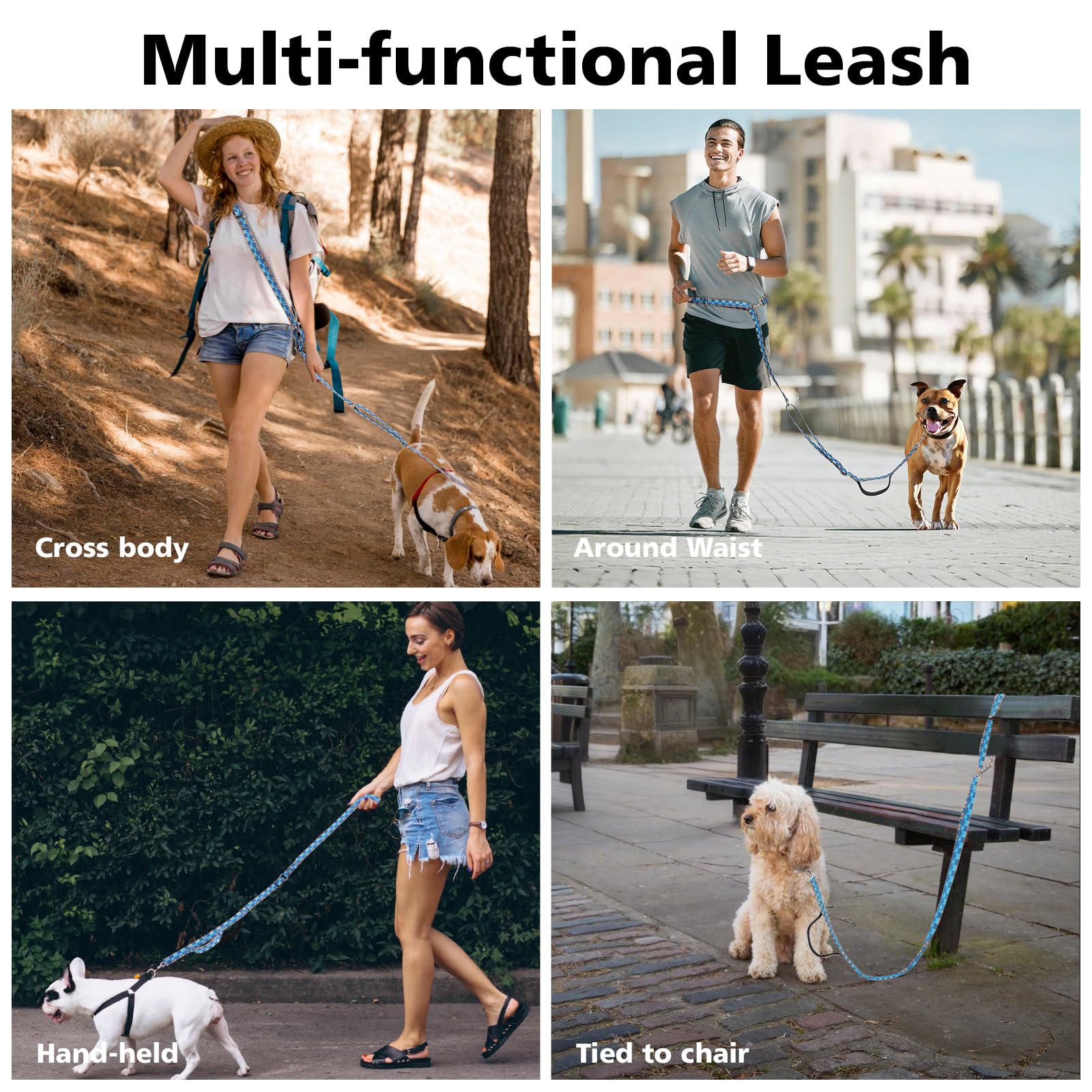 Tivray Hands Free Dog Leash with Sponge Handle, 8.5ft Versatile Crossbody Waist Leash with 3 Rings for Puppy, Small & Medium Dog