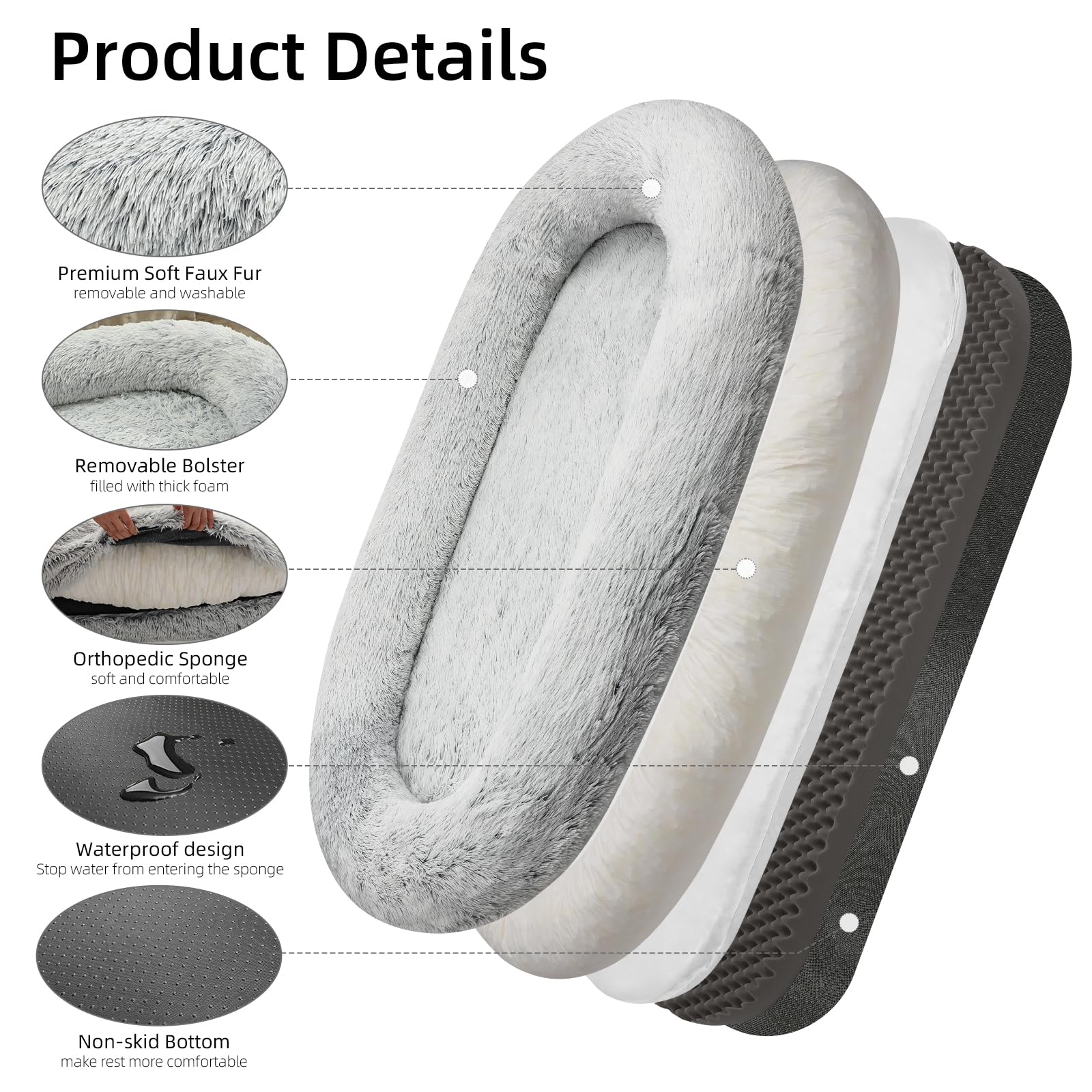 Large Dog Bed 75'' L * 50'' W * 14'' Th Dog Beds For Large Dogs Giant Dog Bed Human Size Dog Bed For People 30D Sponge Bean Bag