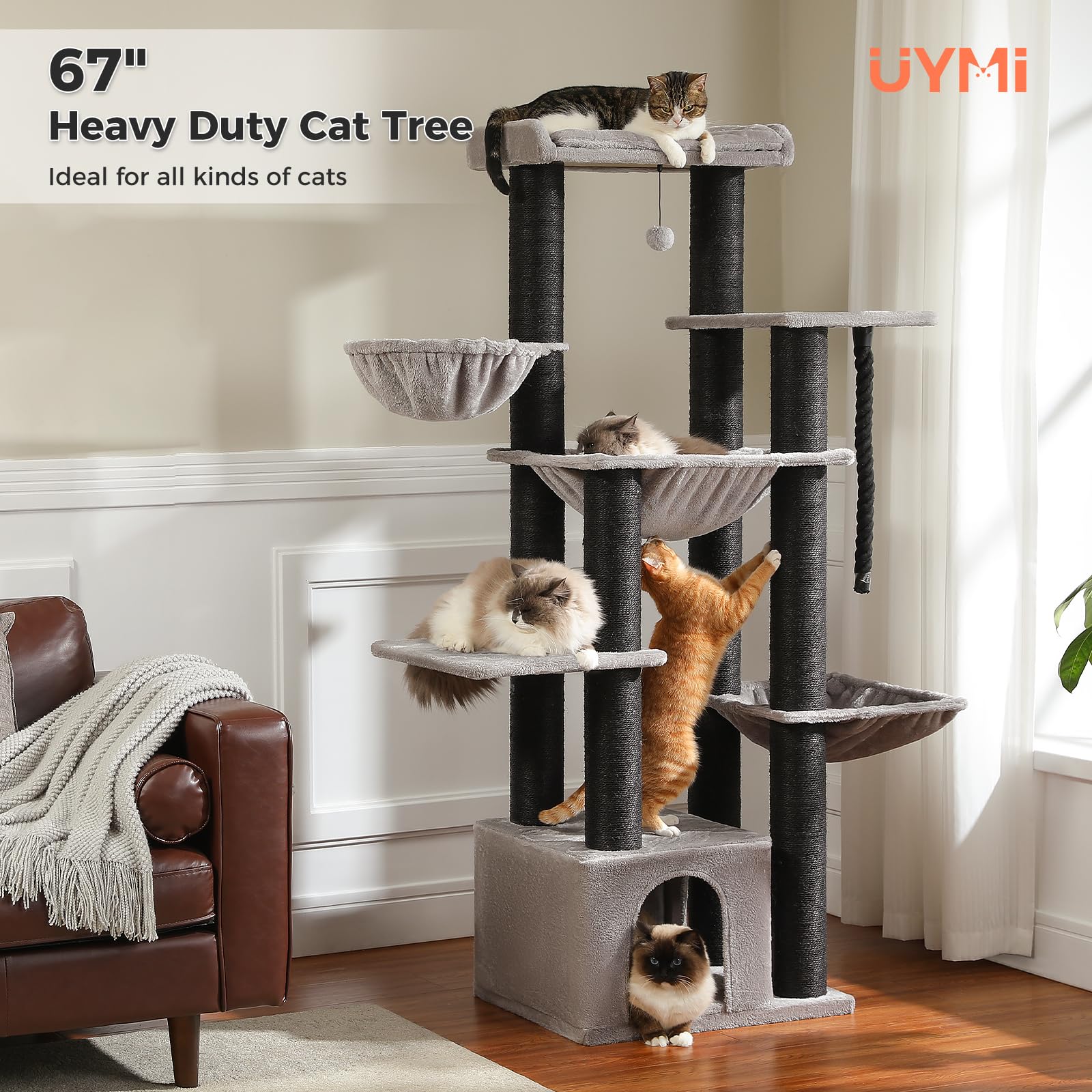 Uymi Xxl Cat Tree, 67 Heavy-Duty Cat Tower For Indoor Cats Large Adult With 13 Thick Scratching Posts (F4.3), Super Large Perc