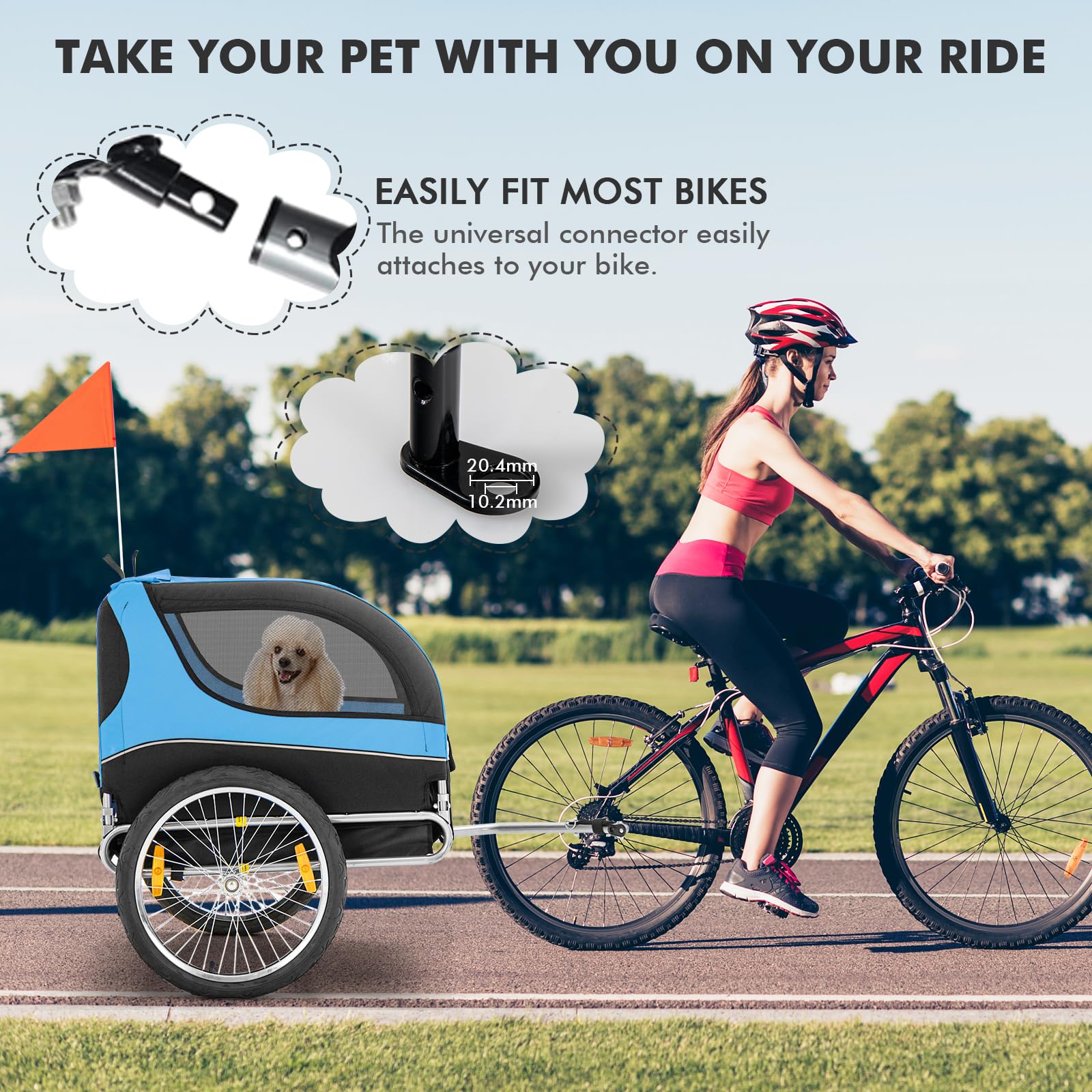 Tangkula Dog Bike Trailer, Breathable Mesh Dog Cart With 3 Entrances, Safety Flag, 8 Reflectors, Folding Pet Carrier Wagon With 20 Inch Wheels, Bicycle Carrier For Medium And Small Sized Dogs (Blue)