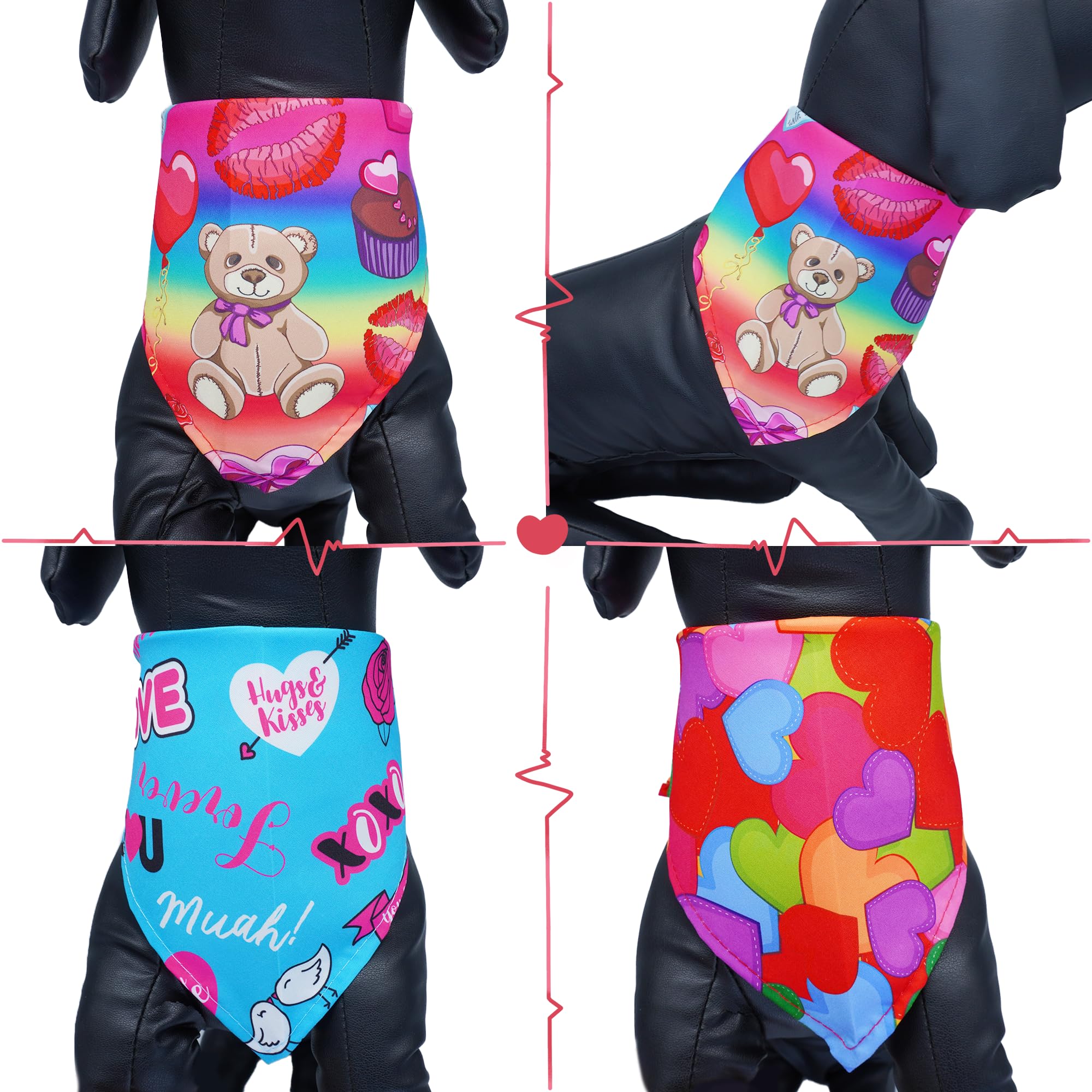 JpGdn 10PCS Valentines Dog Bandanas with Heart Lip Rose Love Print for Medium Breed Dog Triangle Bibs Scarves for Boys and Girls