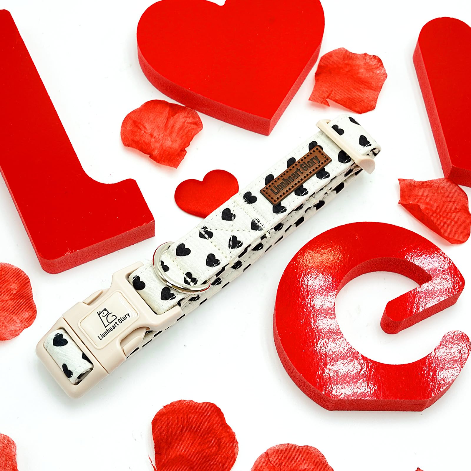 Lionheart Glory Valentine Collar-Hearts Print Dog Collar For Large Cute Dog Collars Spring Female Male Pet Gift Adjustable Heavy