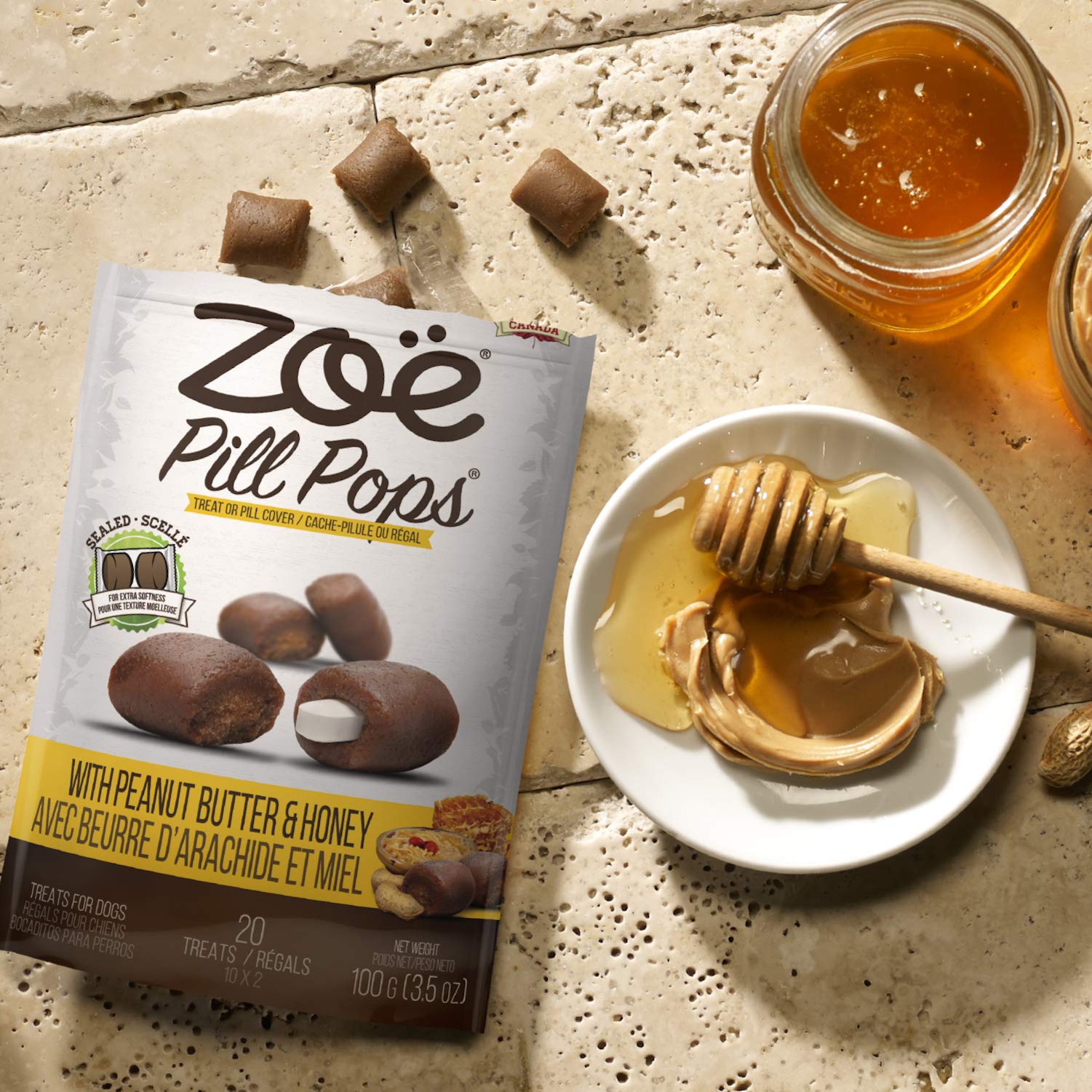 Zoe Zo Pill Pops for Dogs, Healthy Dog Treats, All Natural Dog Treats to Hide Medication, Peanut Butter with Honey Recipe, 3.5 o