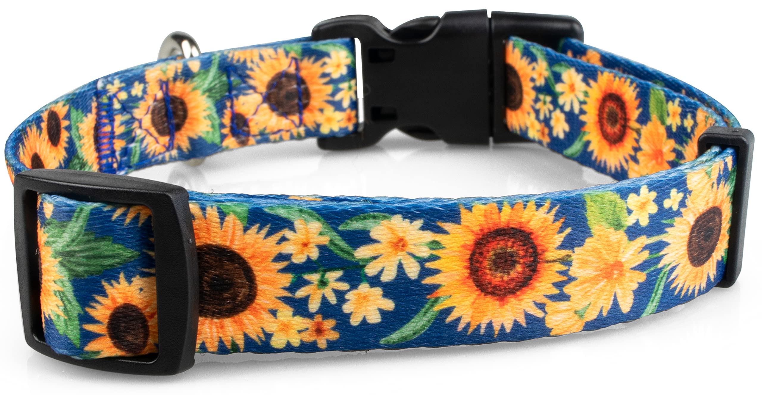 Limeloot Sunflower Dog Collar For Female Dogs - Cute Adjustable Girl Dog Collar For Small Medium Large Dogs, Blue And Yellow Lar