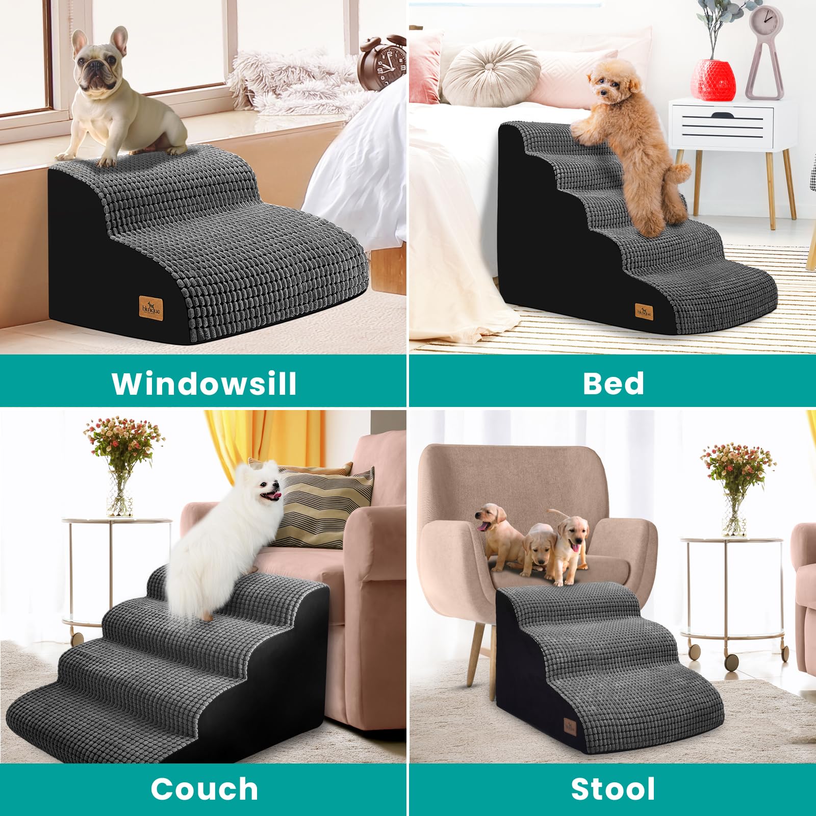 Dog Srairs For Small Dogs, 4-Step Dog Ramp For High Beds And Couch, Foam Dog Stairs With Durable Non-Slip Waterproof Fabric Cove
