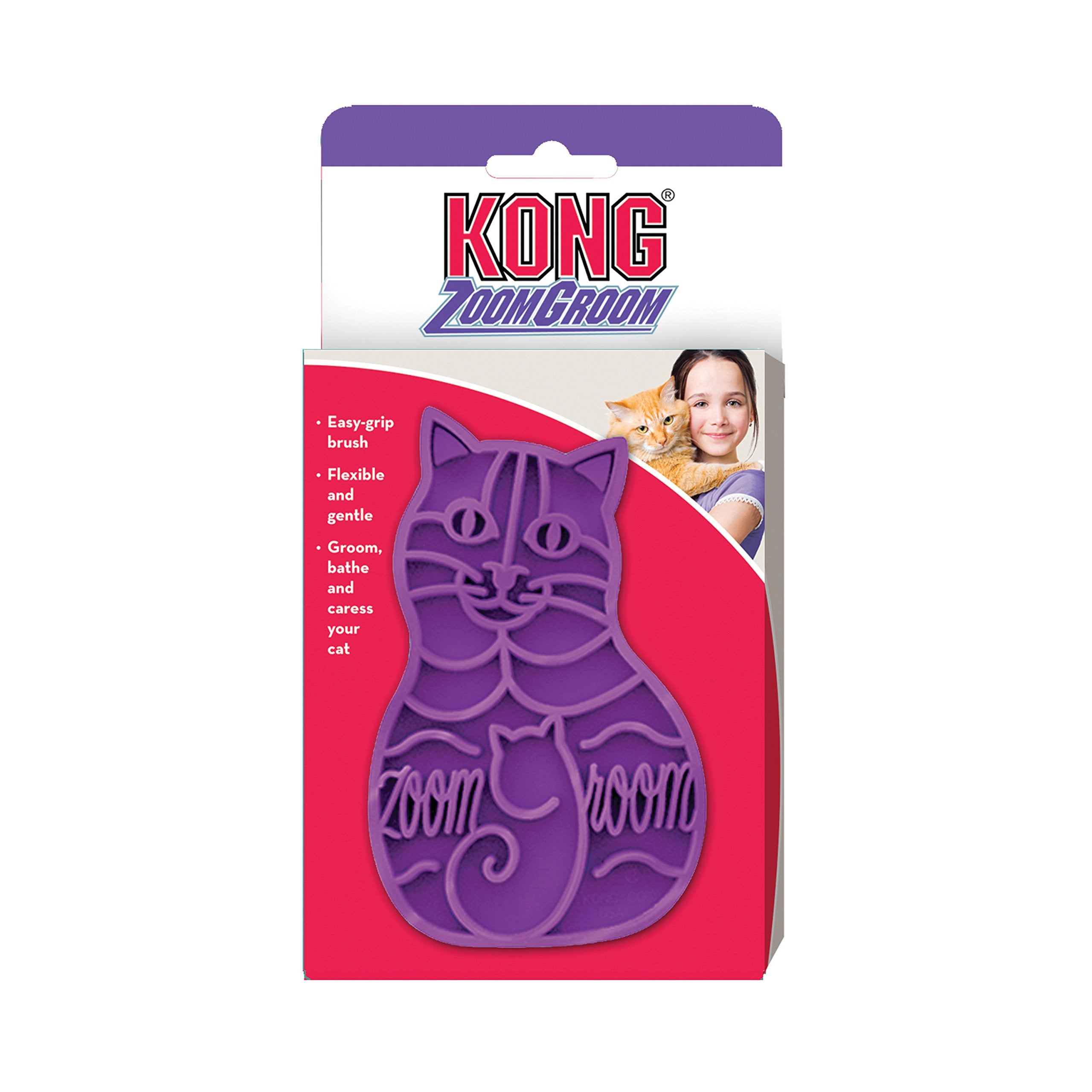 Kong Cat Zoomgroom Brush - Soft Rubber Grooming Tool For Brushing, Massaging, Bathing, And Reducing Hairballs