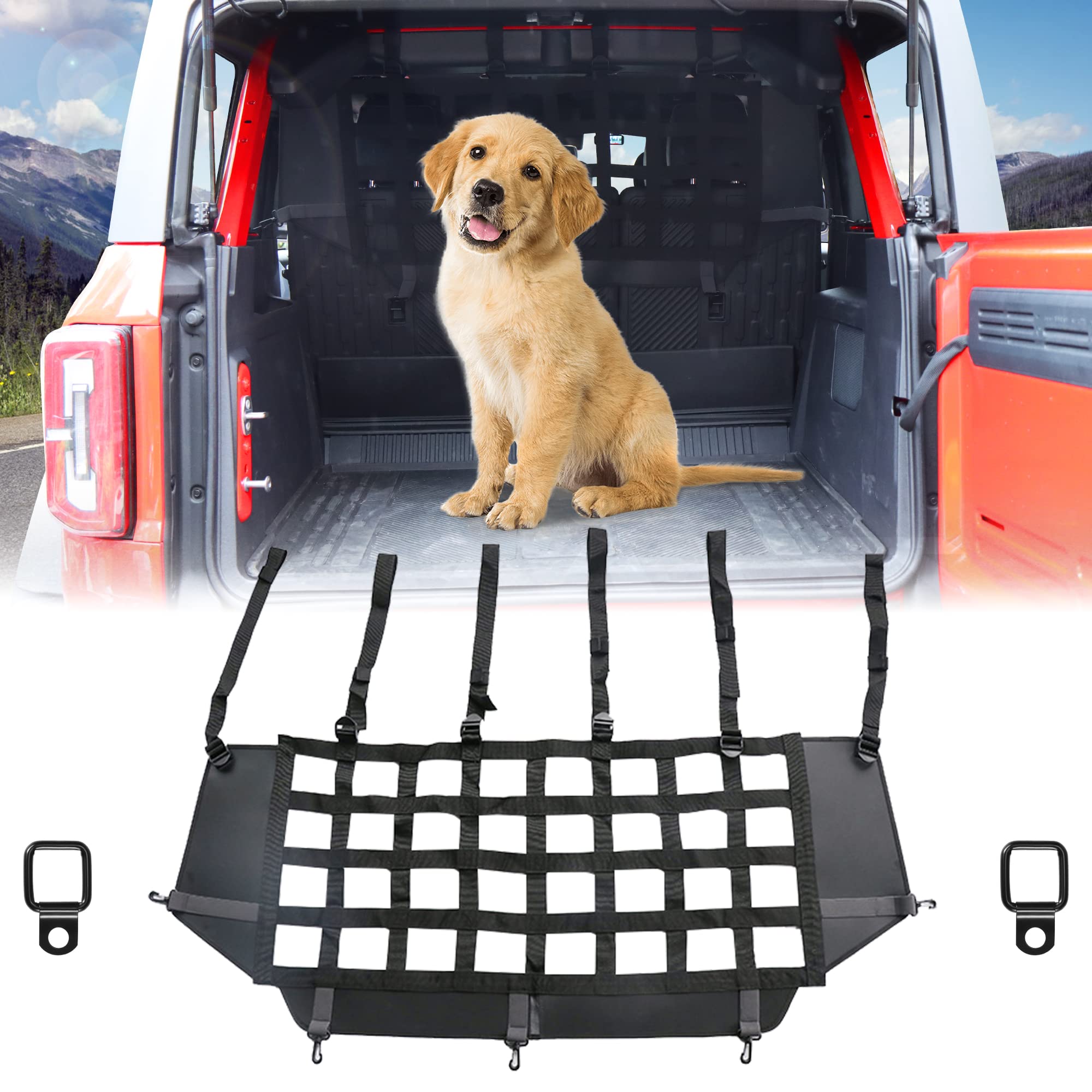 G Pet Net Vehicle Safety Mesh Dog Barrier Fit For Ford Bronco Accessories 2021-2025 4-Door, Rear Seat Isolation Net For Trunk Ca