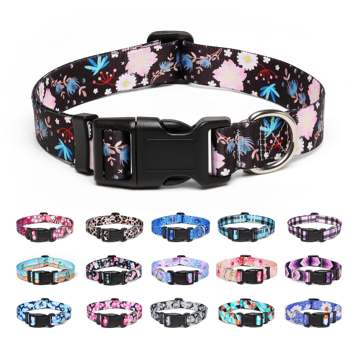 Suredoo Adjustable Dog Collar With Patterns, Ultra Comfy Soft Nylon Breathable Pet Collar For Small Medium Large Dogs (L, Light Pink Flower)