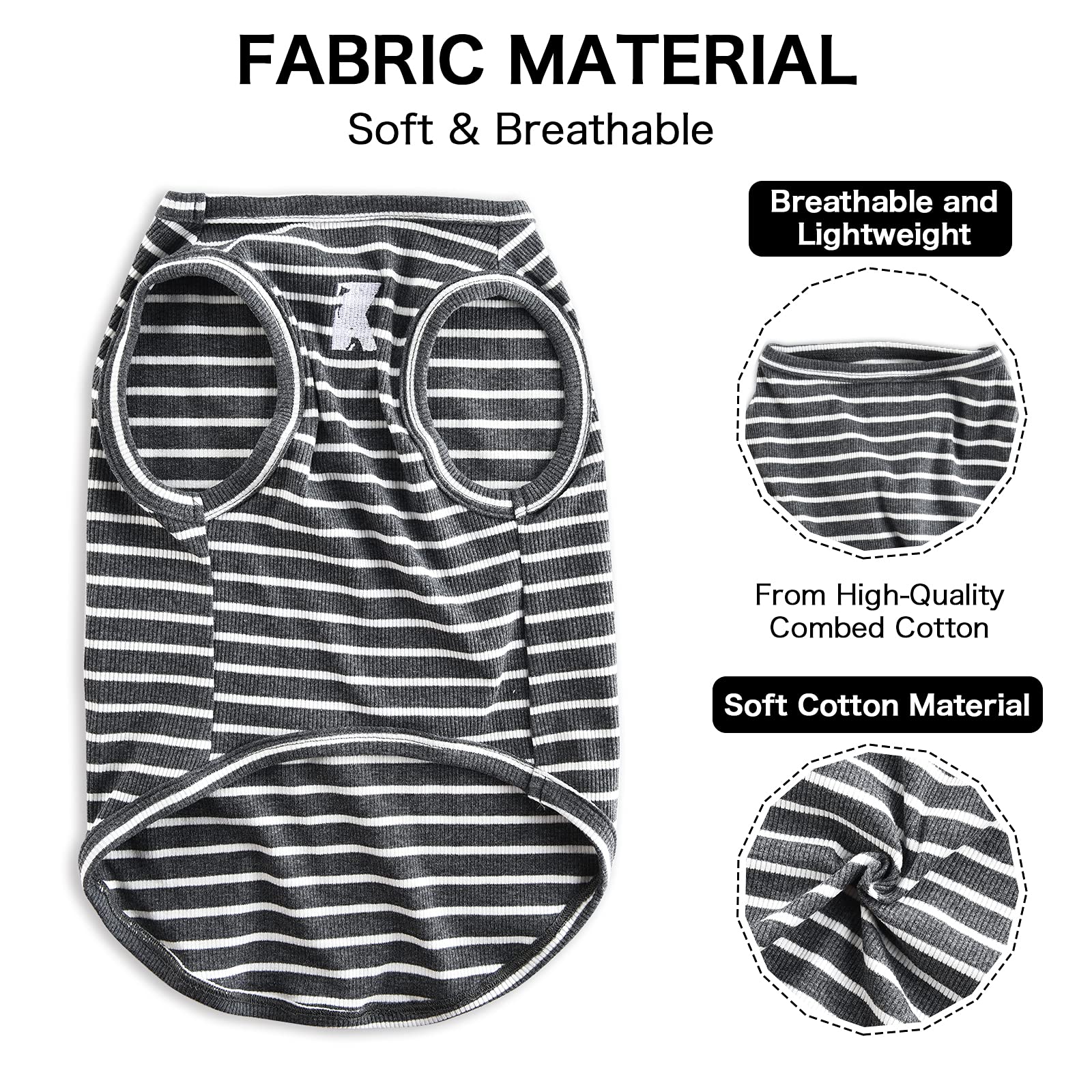 Koneseve Dog Shirt Vest Lightweight Stretchy Dog T-Shirts Soft Cool Sleeveless Stripe Vests Breathable Clothes For Puppy Kitty C