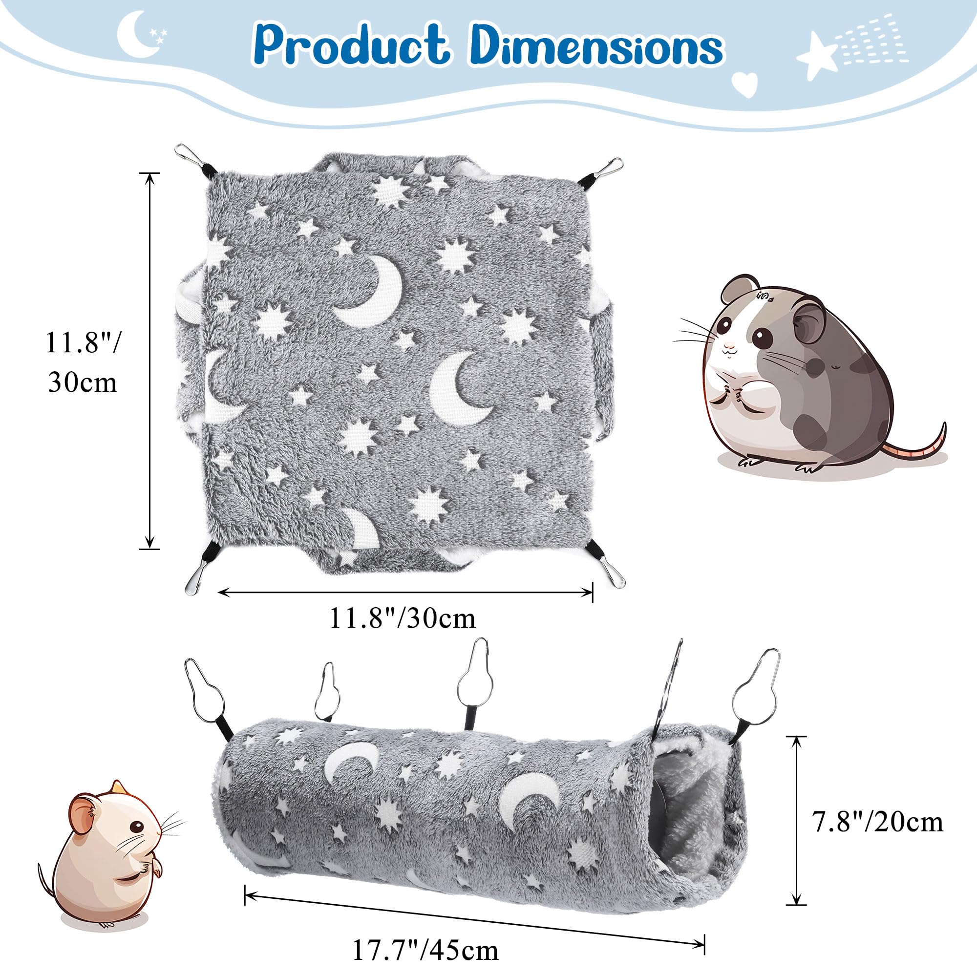 Mogoko Noctilucent Luminous Grey Guinea Pig Rat Hammock Bunkbed Hanging Tunnel And Soft Bed Mat For Ferret Hedgehog Squirrel Hid