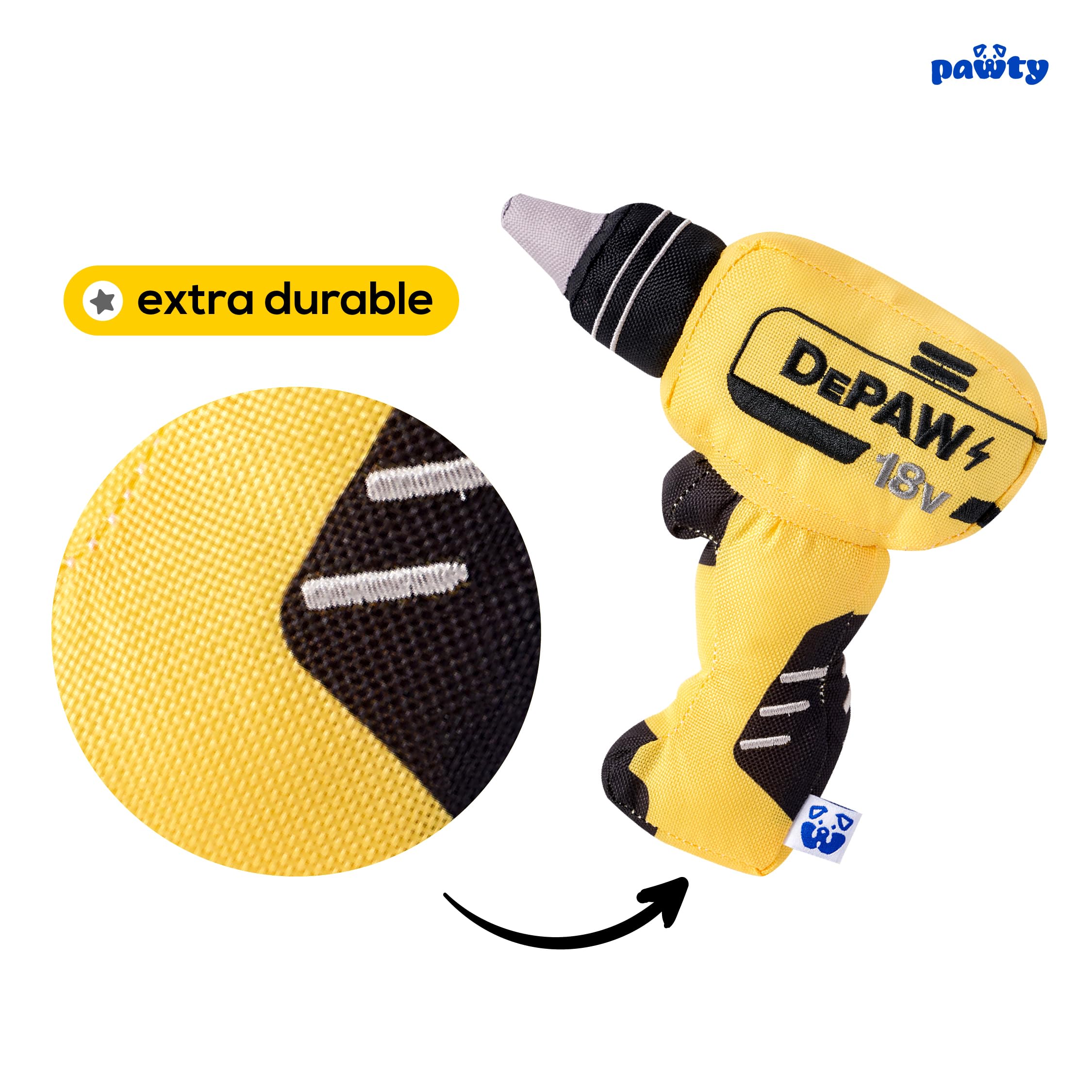 Pawty Tool Kit Paw-Er Drill Dog Toy - Interactive Plush Parody Enrichment Toy - Cute Unique Design Birthday Gift - Small Medium