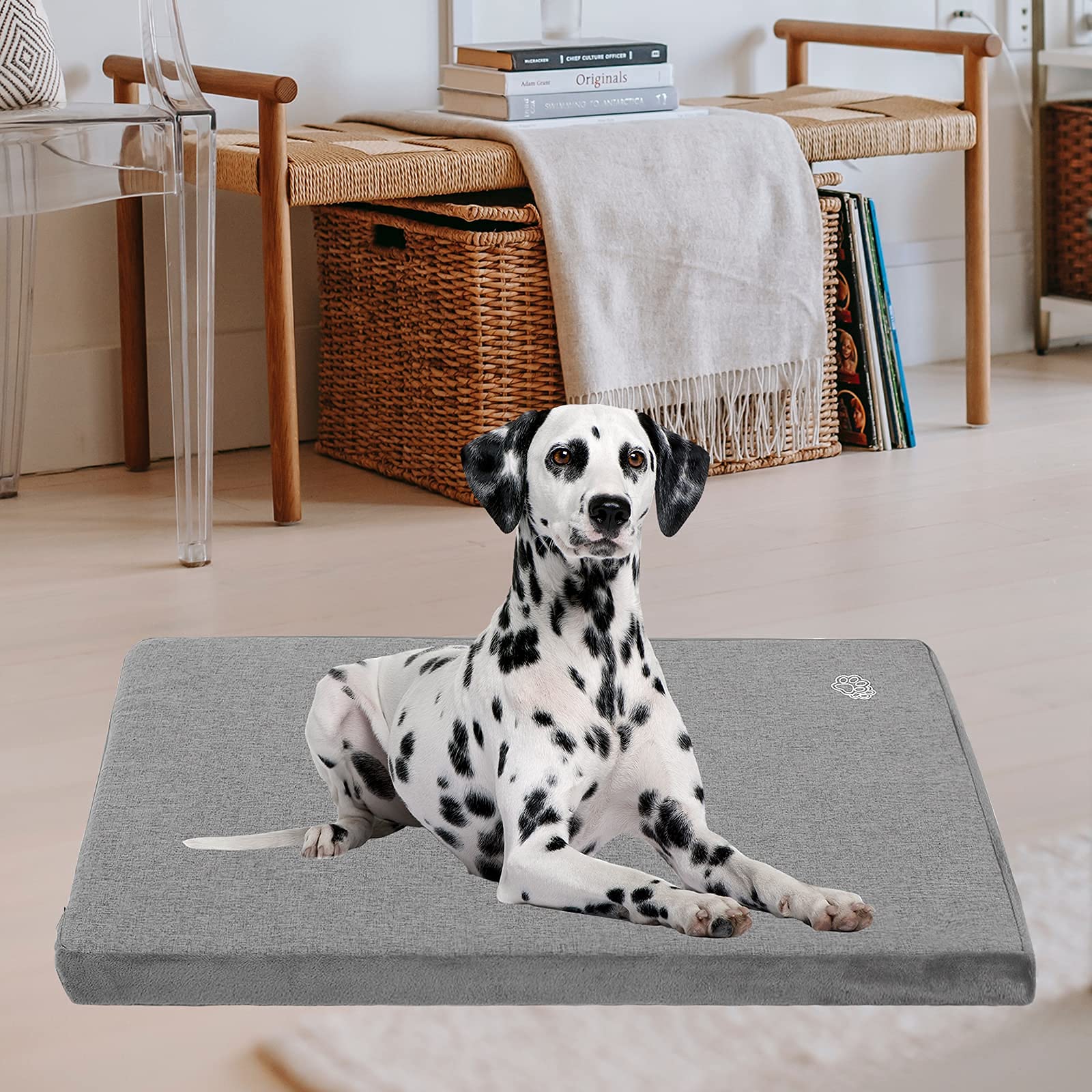 Empsign Stylish Dog Bed Mat Dog Crate Pad Mattress Reversible (Cool & Warm), Water Proof Linings, Removable Machine Washable Cover, Firm Support Small To Xx Large Dogs, Grey,Xl(41''''*28''''*3'''')