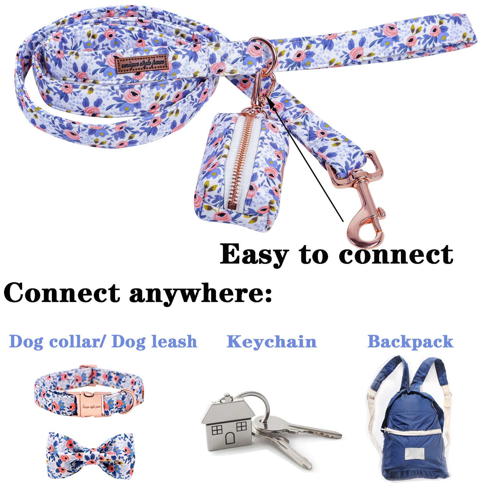 Unique Style Paws Dog Poop Bag Holder Reusable Waste Bag Dispenser For Travel,Park And Outdoor Use Includes 2 Roll Dog Poop Bags-Blueflower